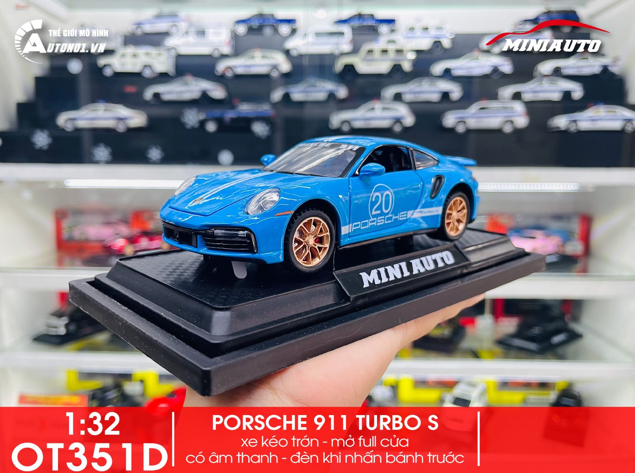 Mô hình xe Porsche 911 Turbo S full open , có đèn và âm thanh tỉ lệ 1:32 Miniauto OT32035