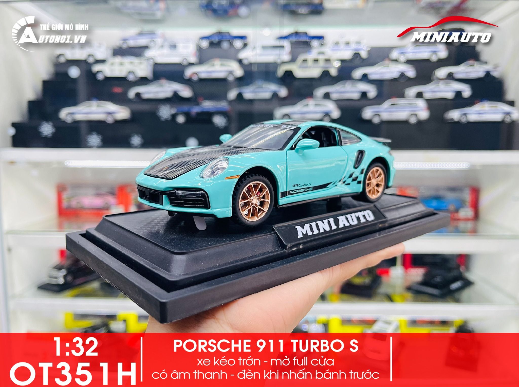 Mô hình xe Porsche 911 Turbo S full open , có đèn và âm thanh tỉ lệ 1:32 Miniauto OT32035