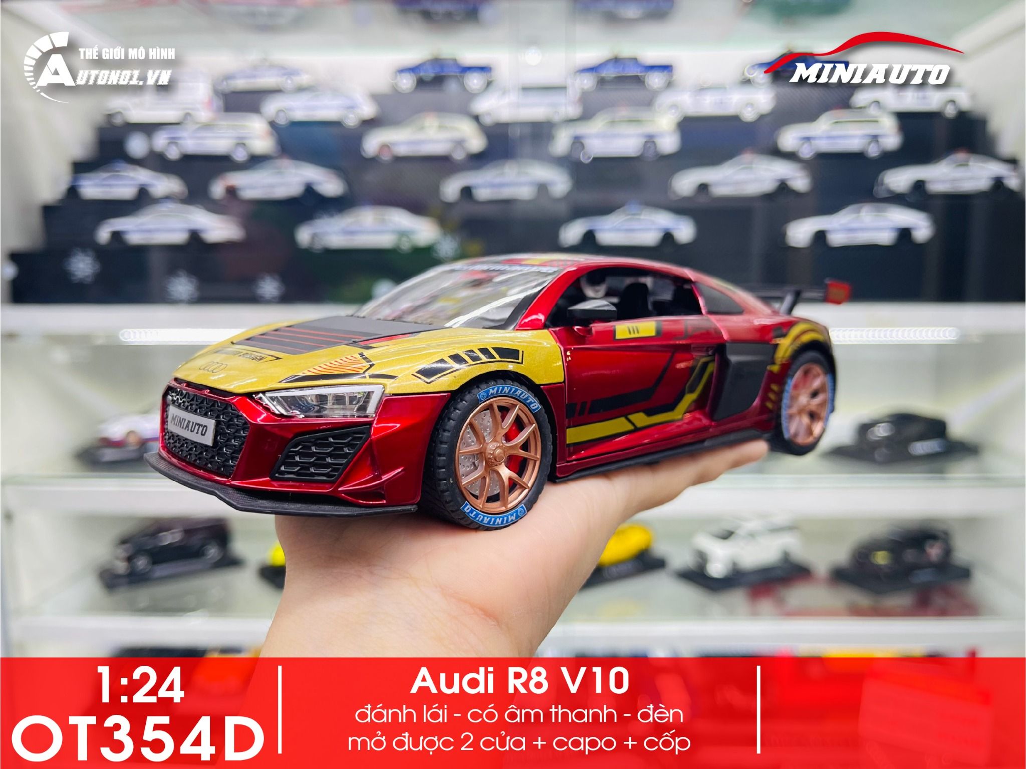 Mô hình xe Audi R8 V10 full open , đánh lái được tỉ lệ 1:24 Miniauto OT354