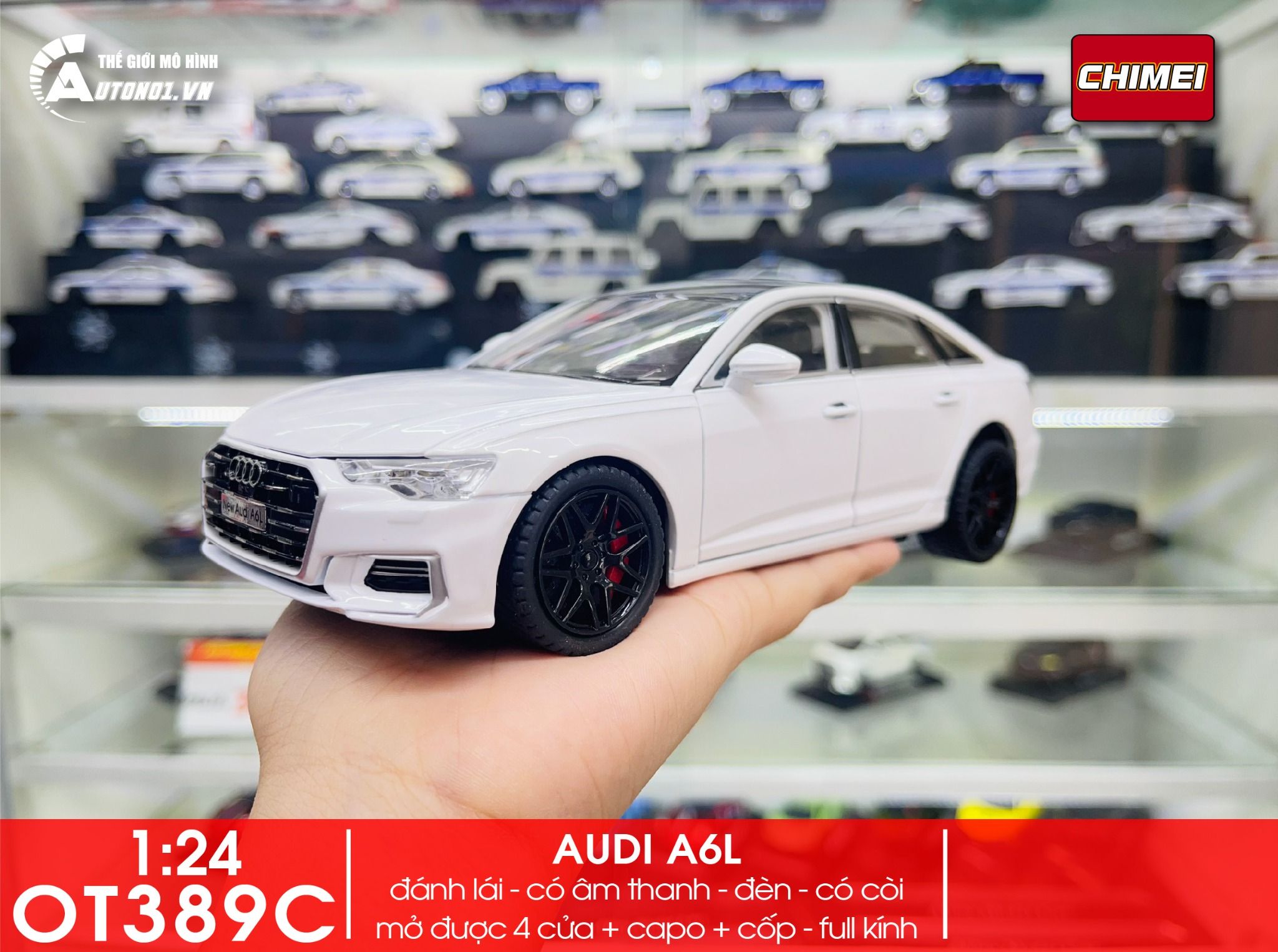 Mô hình xe Audi A6L full open có đèn có âm thanh đánh lái được tỉ lệ 1:24 Chimei Model OT389