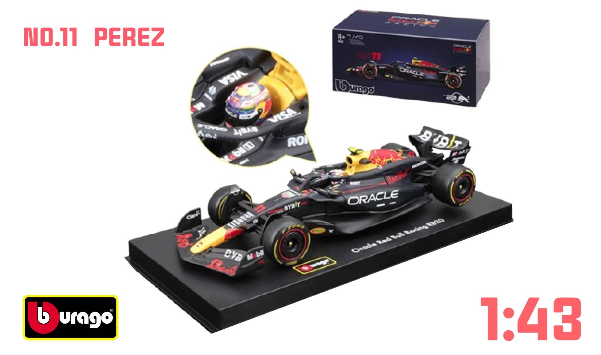 Mô hình xe đua Red Bull RB20 Formula F1 có Fig và hộp mica tỉ lệ 1:43 Bburago OT43017