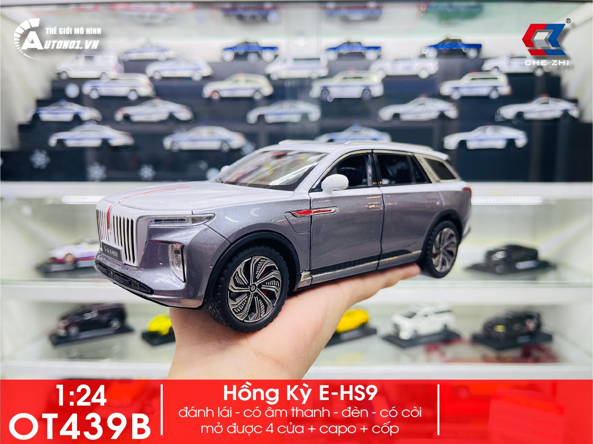 Mô hình xe Hongqi\Hồng Kỳ E-HS9 full open có đèn có âm thanh tỉ lệ 1:24 Chezhi OT439