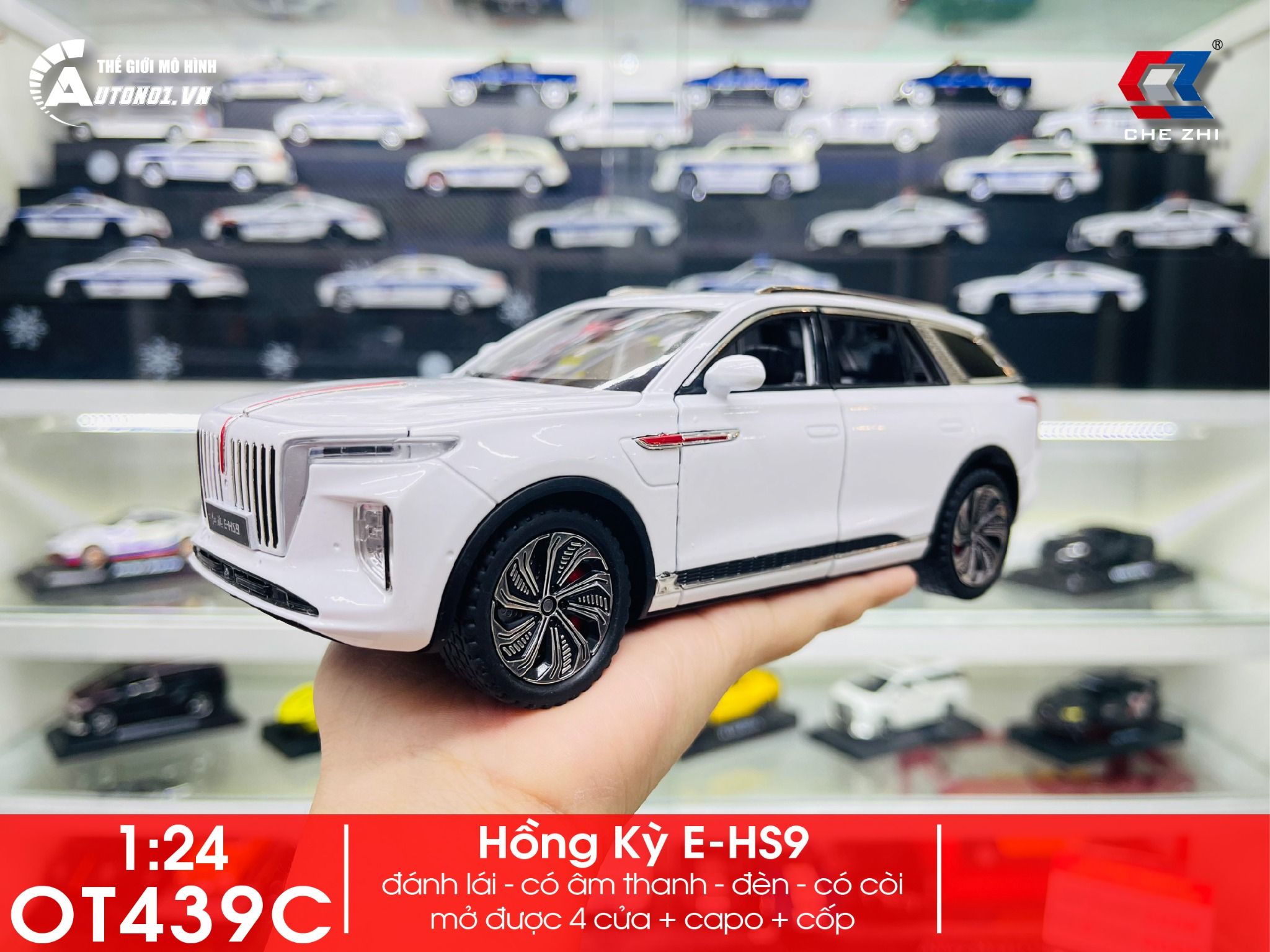 Mô hình xe Hongqi\Hồng Kỳ E-HS9 full open có đèn có âm thanh tỉ lệ 1:24 Chezhi OT439
