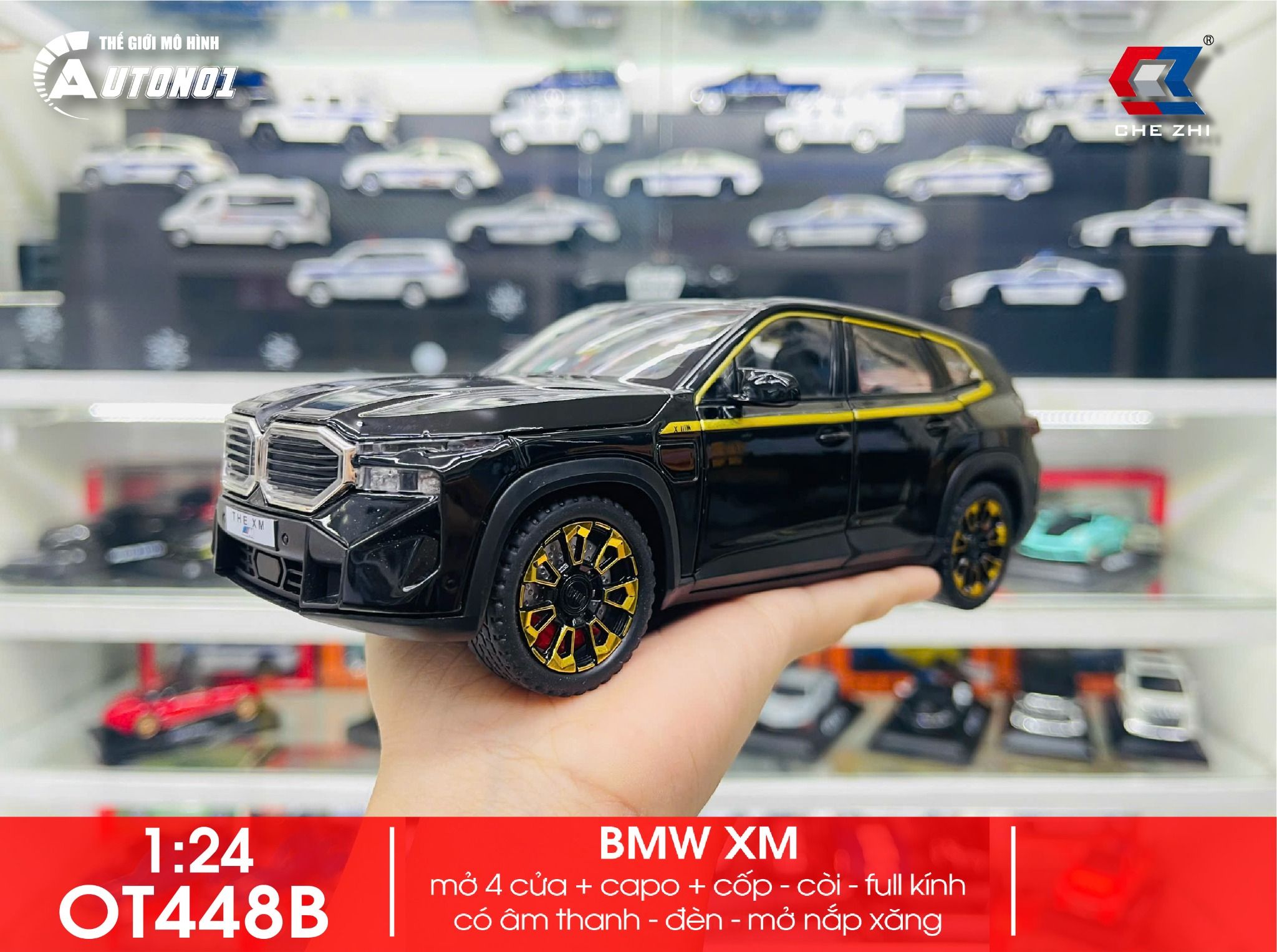 Mô hình xe BMW the XM full kính - full open - đánh lái được tỉ lệ 1:24 Chezhi OT448