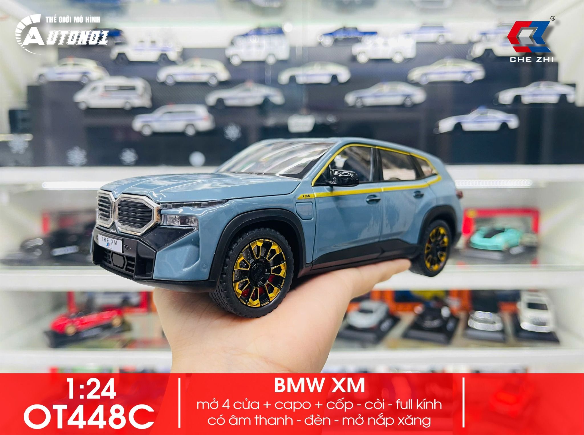 Mô hình xe BMW the XM full kính - full open - đánh lái được tỉ lệ 1:24 Chezhi OT448