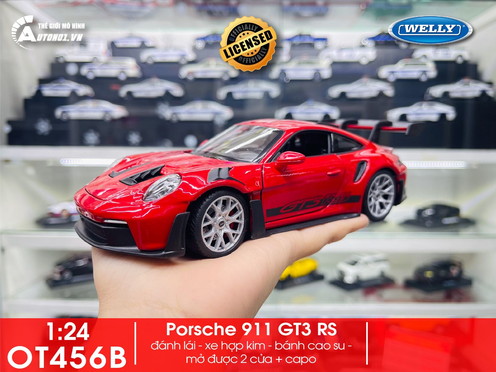 Mô hình xe Porsche 911 (992) GT3 RS tỉ lệ 1:24 Welly OT456