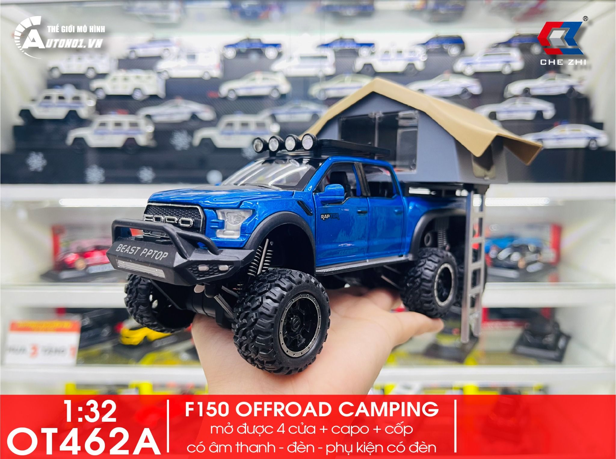 Mô hình xe Ford Beast Raptor F150 Offroad Camping tỉ lệ 1:32 Chezhi OT462