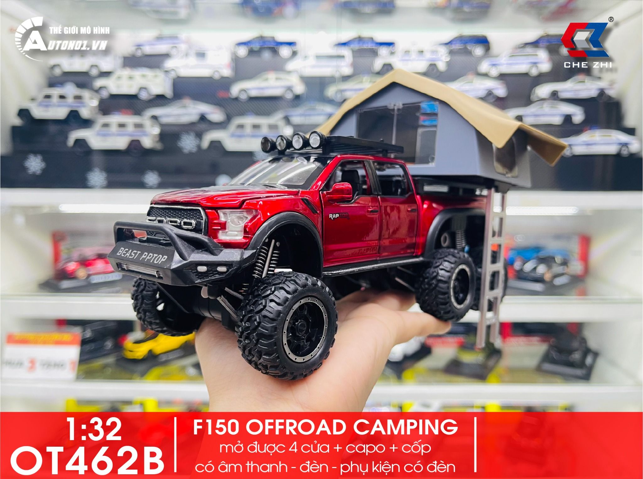 Mô hình xe Ford Beast Raptor F150 Offroad Camping tỉ lệ 1:32 Chezhi OT462