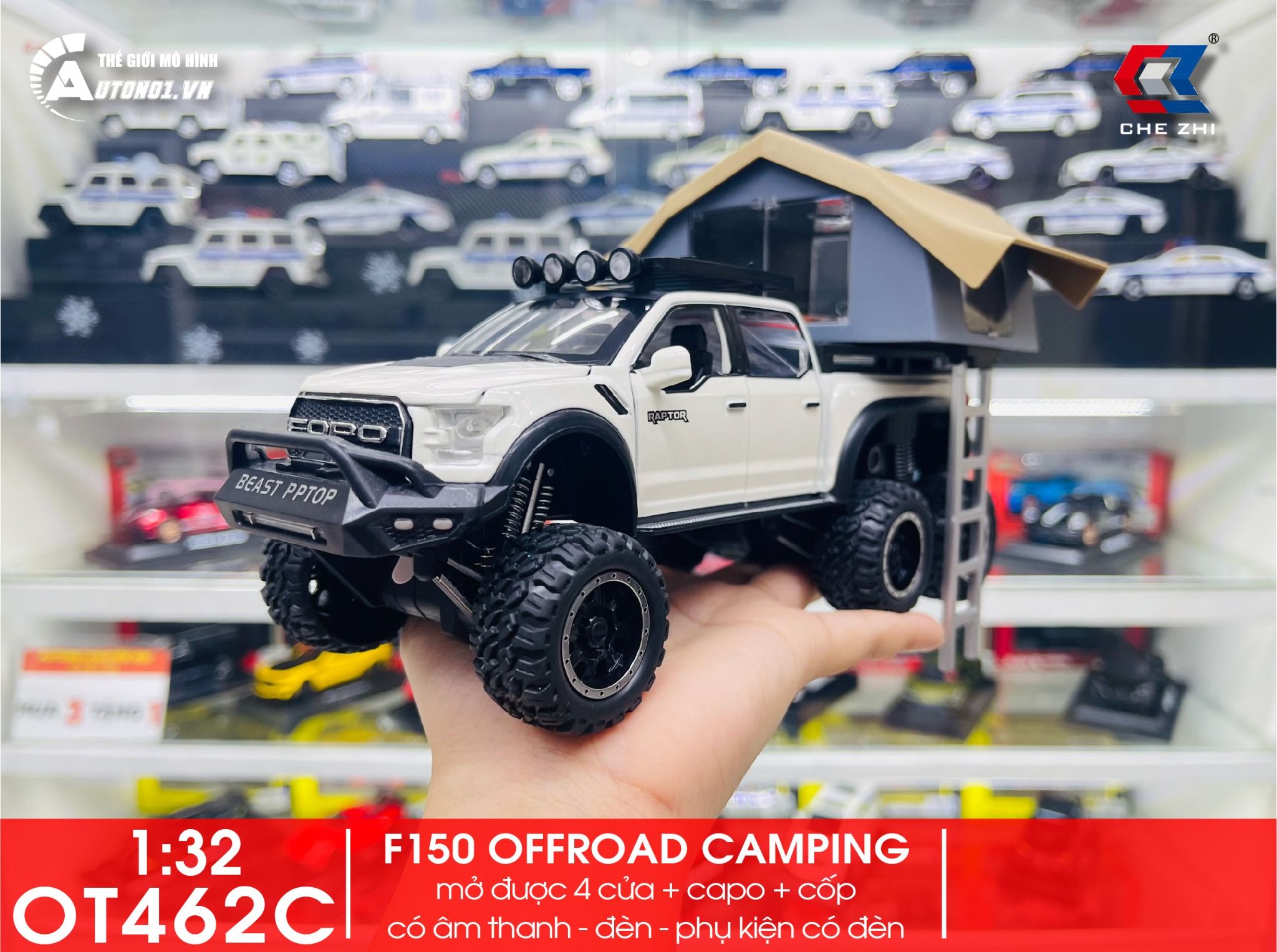 Mô hình xe Ford Beast Raptor F150 Offroad Camping tỉ lệ 1:32 Chezhi OT462