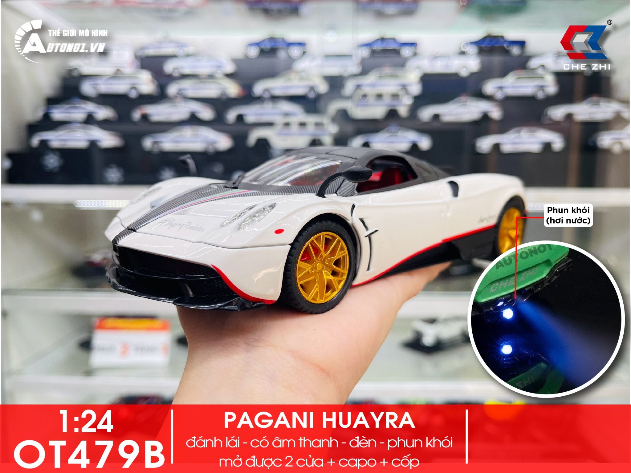 Mô hình xe Pagani Huayra Dinastia phun khói - đánh lái được - full open tỉ lệ 1:24 Chezhi OT479