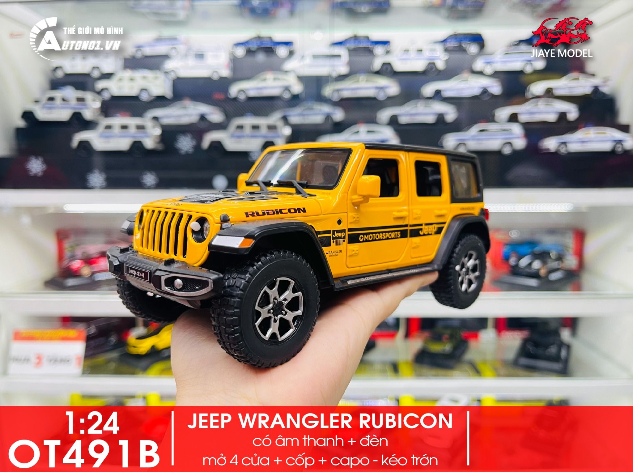 Mô hình xe Jeep Wrangler Rubicon 4x4 Tỉ Lệ 1:24 Alloy Model OT491
