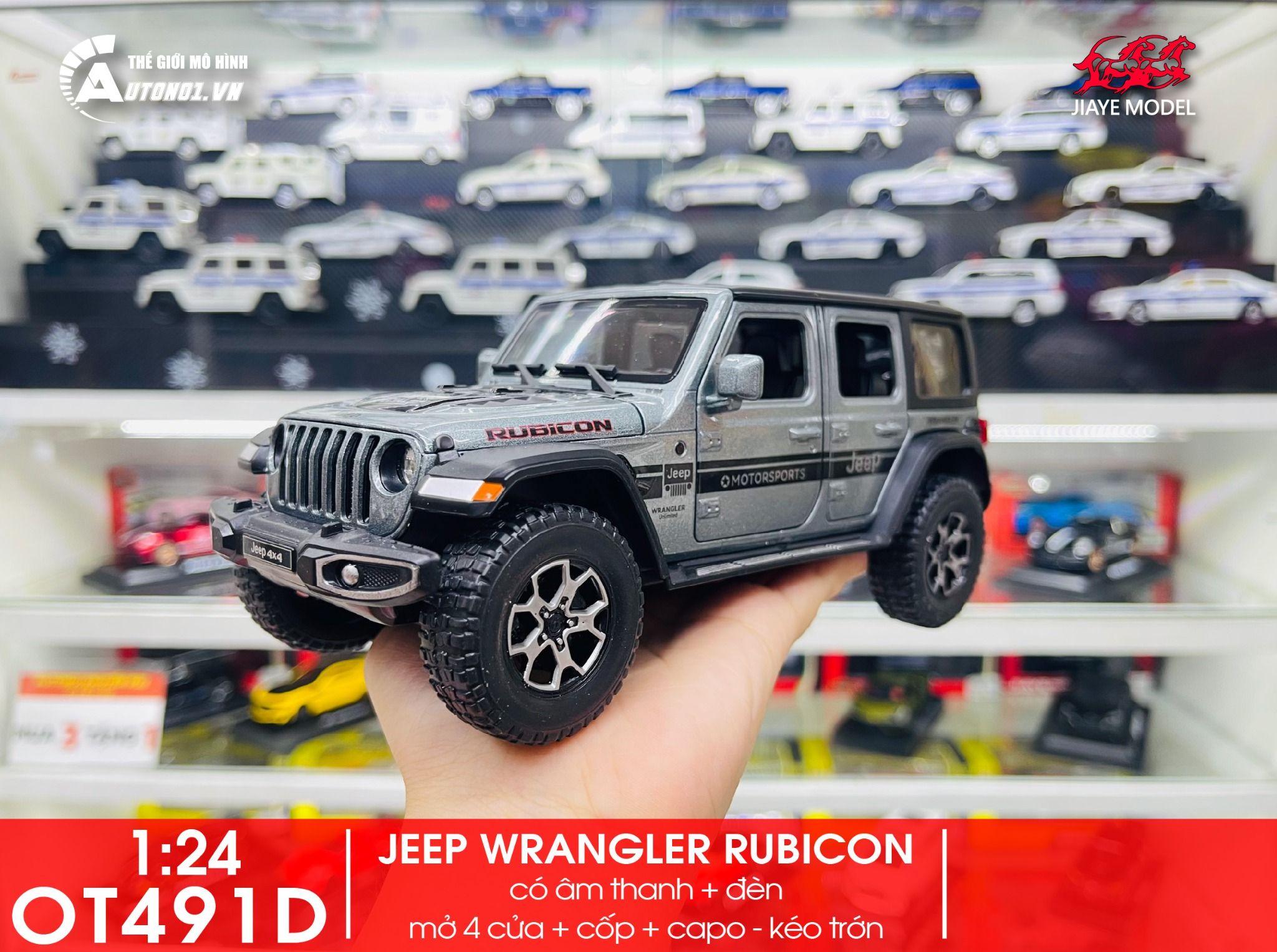 Mô hình xe Jeep Wrangler Rubicon 4x4 Tỉ Lệ 1:24 Alloy Model OT491