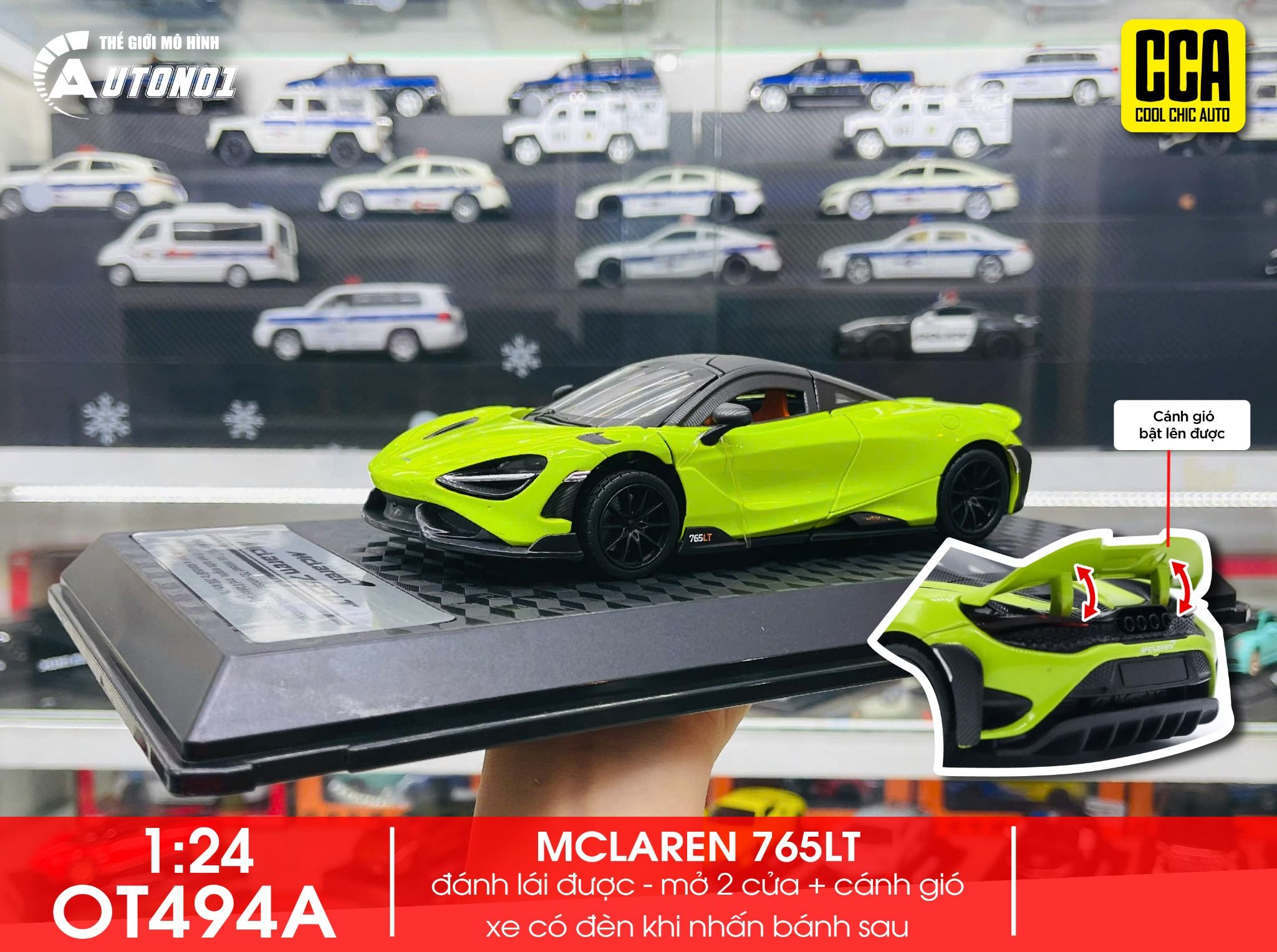 Mô hình xe Mclaren 765LT mở được 2 cửa tỉ lệ 1:24 CCA Coolchicauto OT494