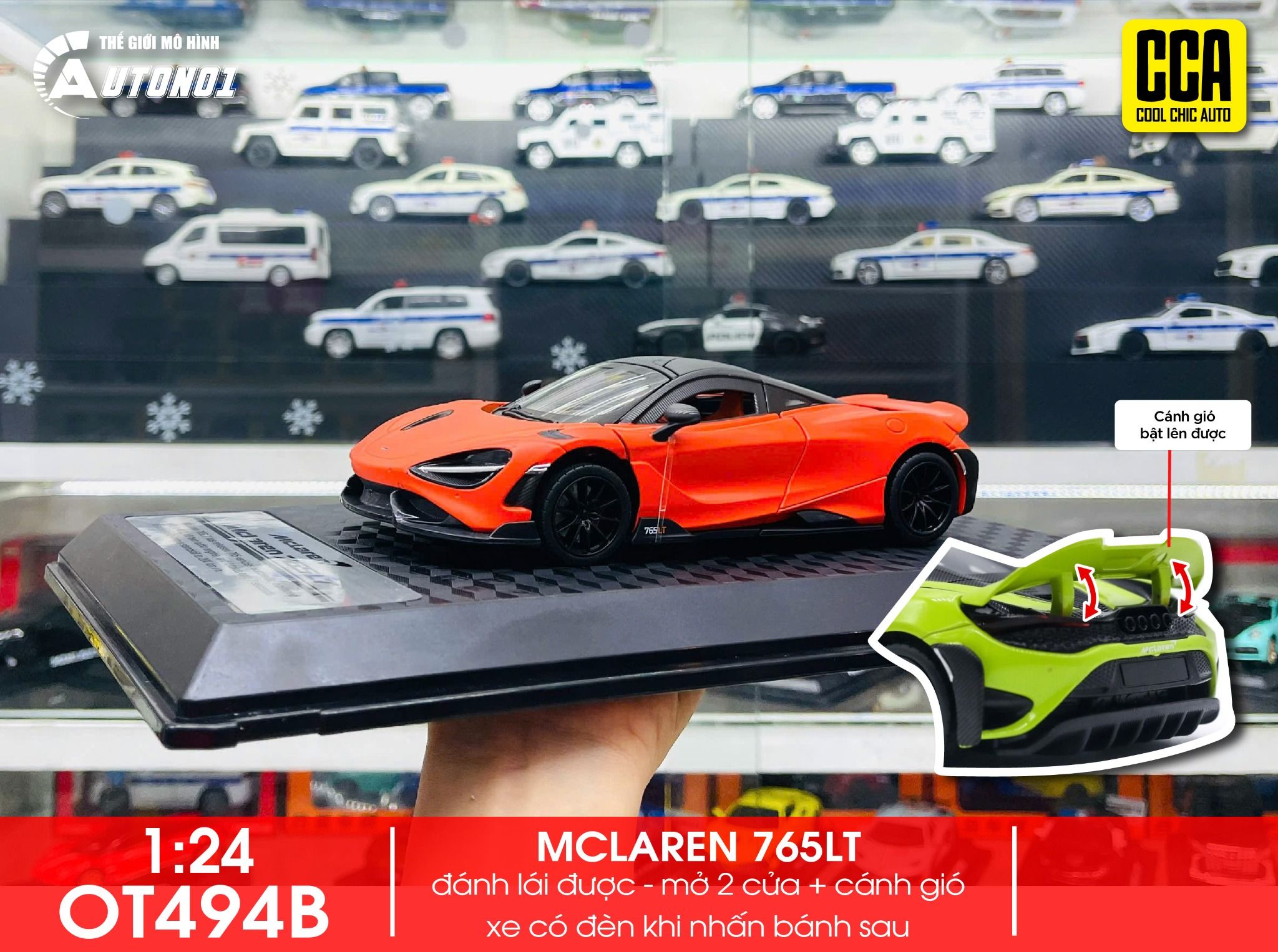 Mô hình xe Mclaren 765LT mở được 2 cửa tỉ lệ 1:24 CCA Coolchicauto OT494