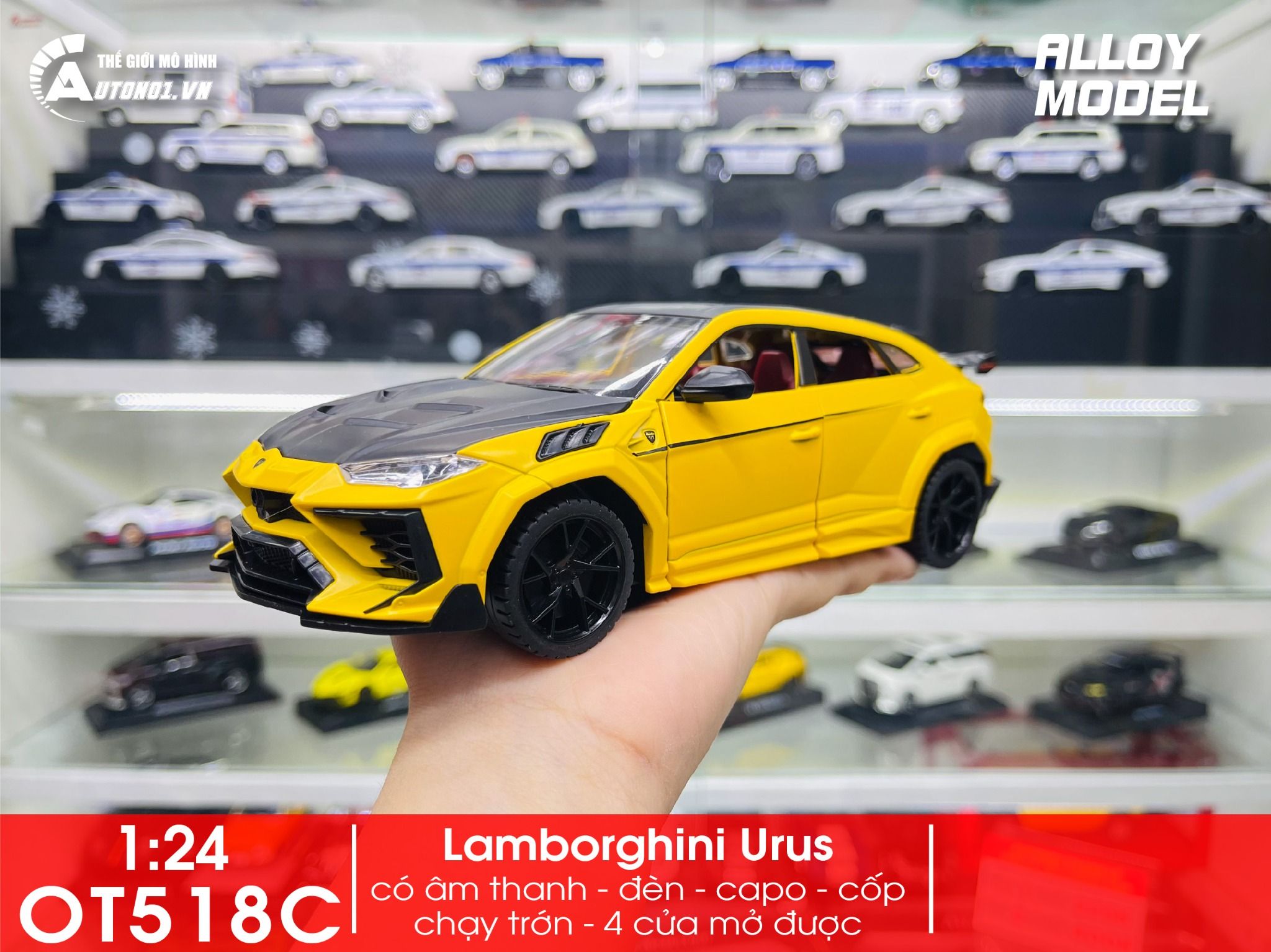 Mô hình xe Lamborghini Urus full open-có đèn-âm thanh tỉ lệ 1:24 Alloy Model OT518