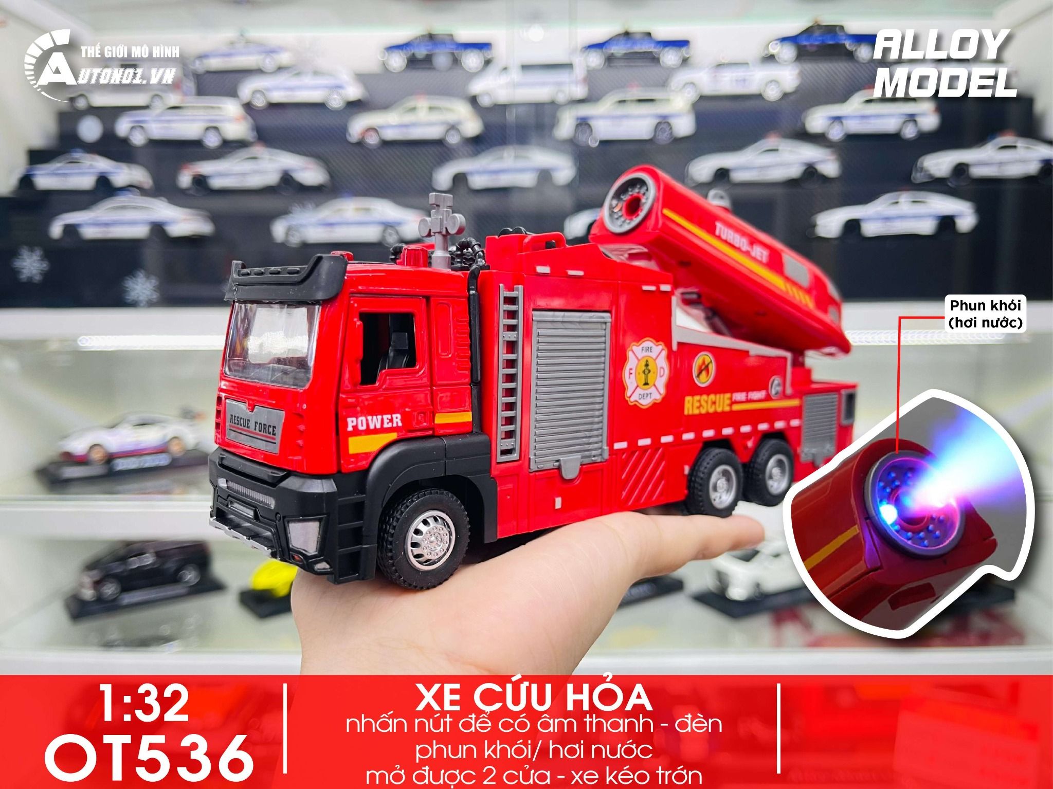 Mô hình xe cứu hỏa phun hơi nước/phun khói - có đèn - âm thanh tỉ lệ 1:32 Ty models OT32045