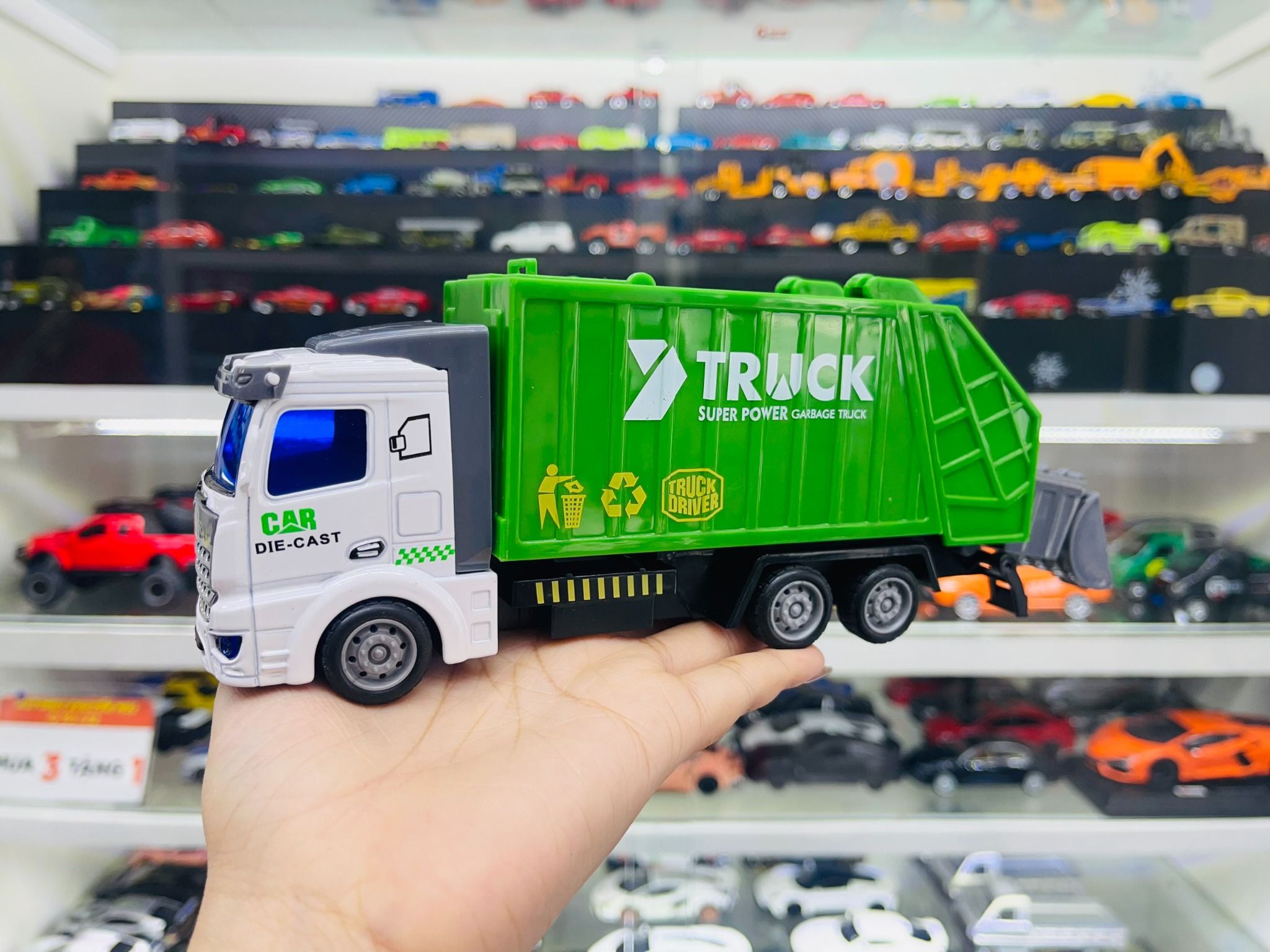 Mô hình xe bộ 3 chiếc chuyên dụng cứu hỏa - chở rác - công trình đầu xe kim loại tỉ lệ 1:32 Alloy model OT539