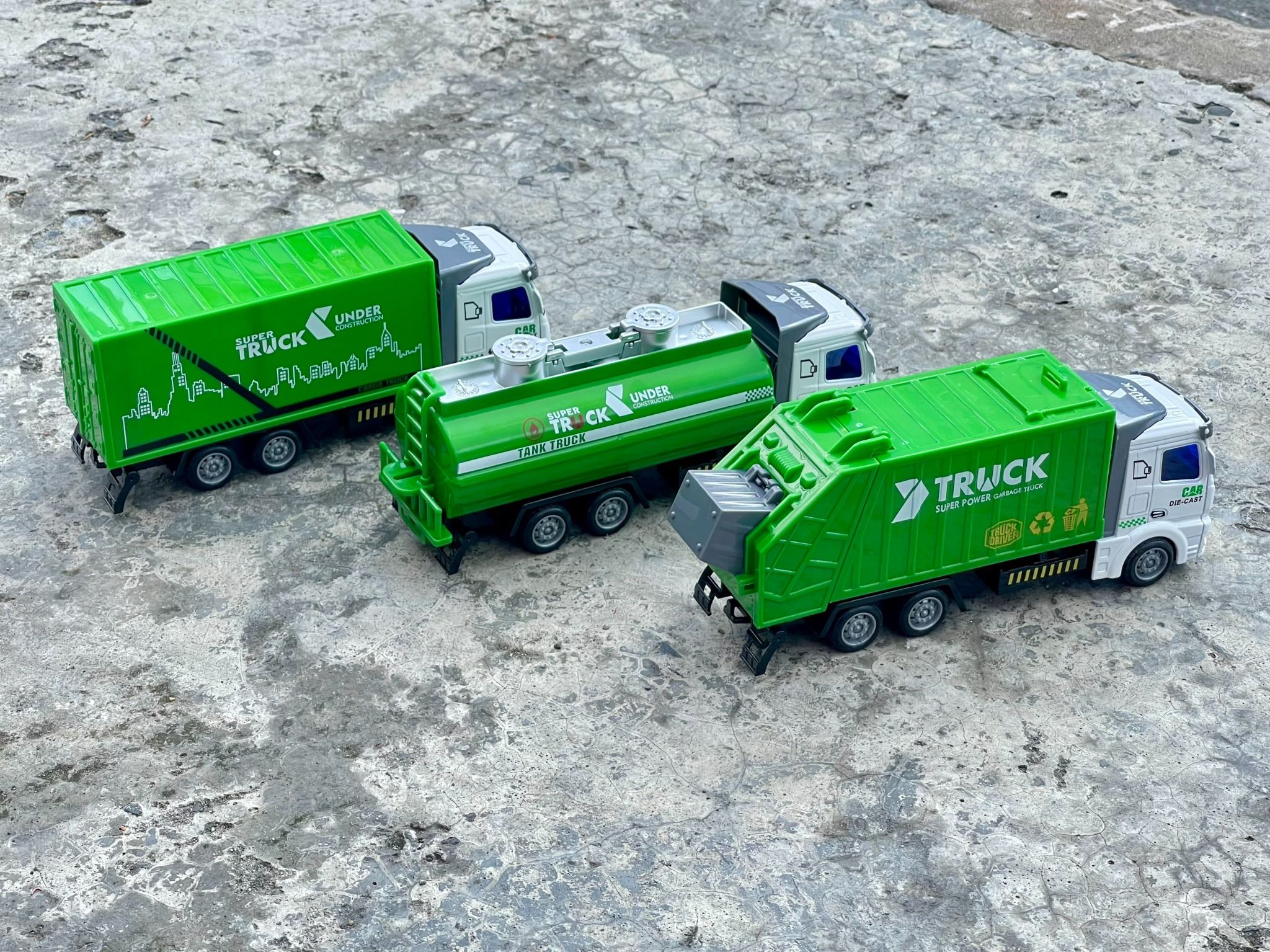 Mô hình xe bộ 3 chiếc chuyên dụng cứu hỏa - chở rác - công trình đầu xe kim loại tỉ lệ 1:32 Alloy model OT539