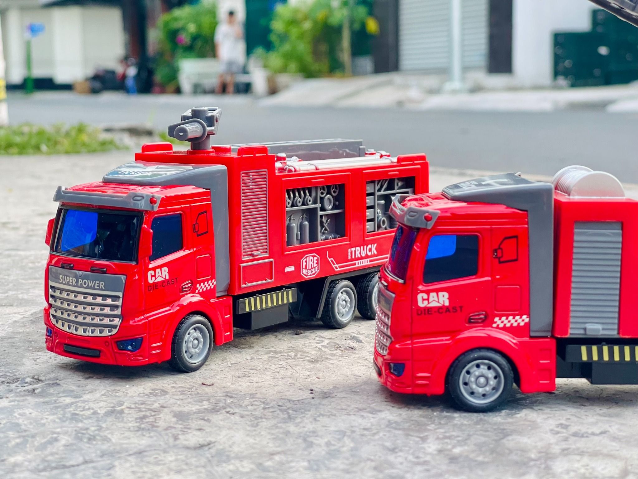 Mô hình xe bộ 3 chiếc chuyên dụng cứu hỏa - chở rác - công trình đầu xe kim loại tỉ lệ 1:32 Alloy model OT539