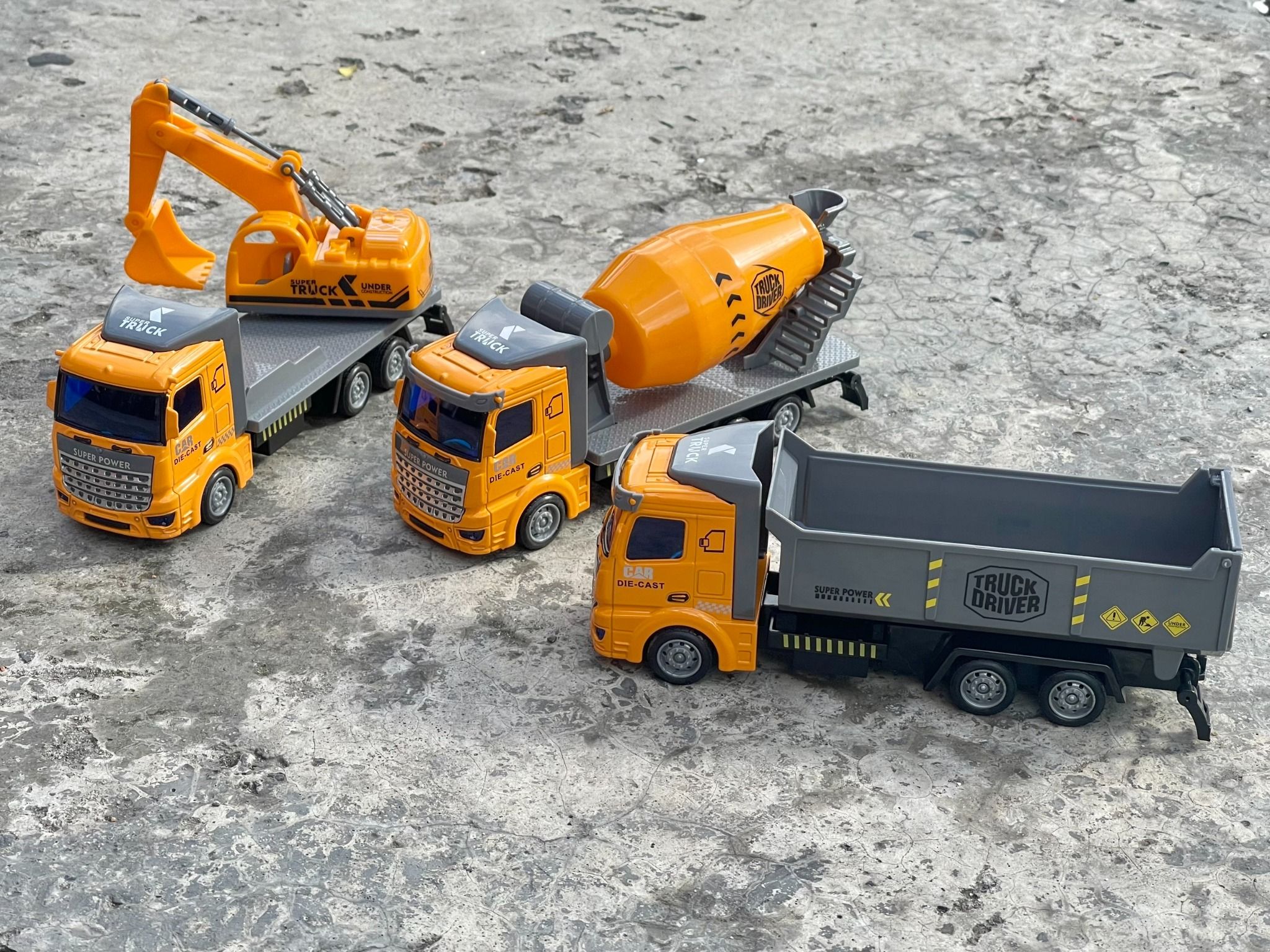 Mô hình xe bộ 3 chiếc chuyên dụng cứu hỏa - chở rác - công trình đầu xe kim loại tỉ lệ 1:32 Alloy model OT539