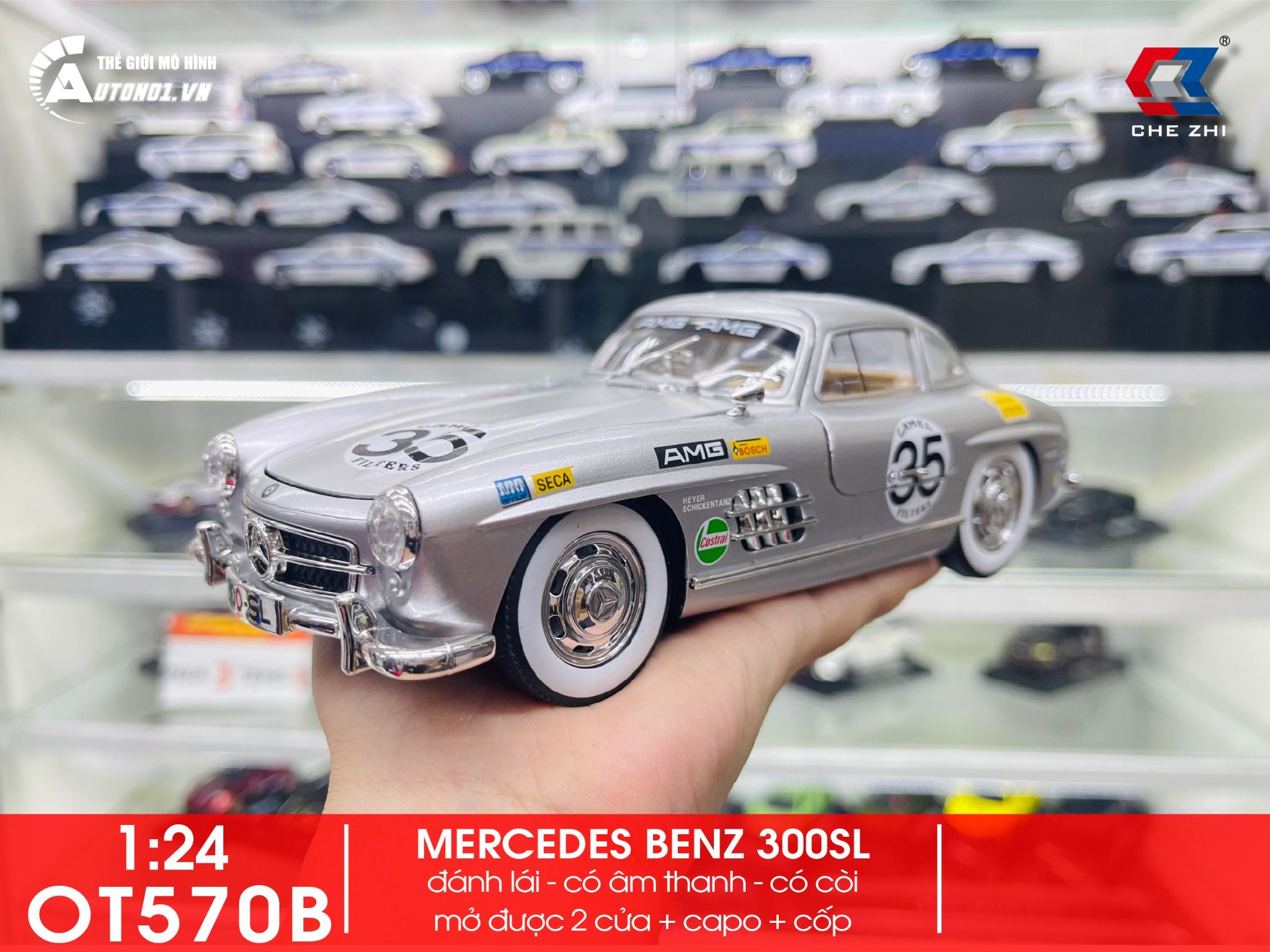 Mô hình xe Mercedes-Benz 300SL phiên bản AMG racing tỉ lệ 1:24 Jinlifang OT570