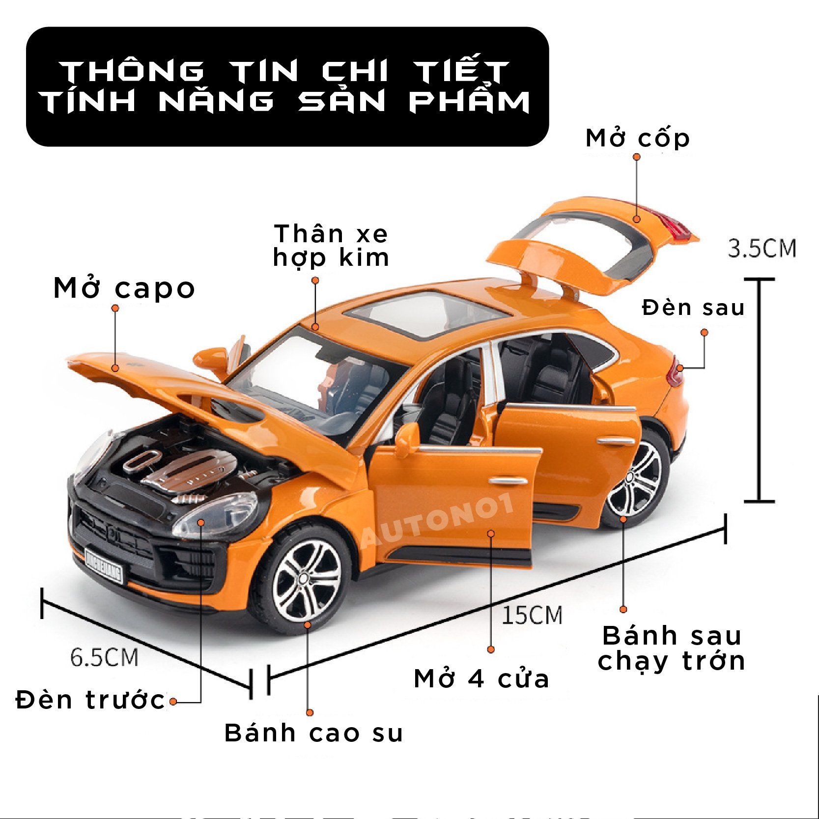 Mô hình Porsche Macan full open - có đèn - âm thanh tỉ lệ 1:32 Alloy Model OT575