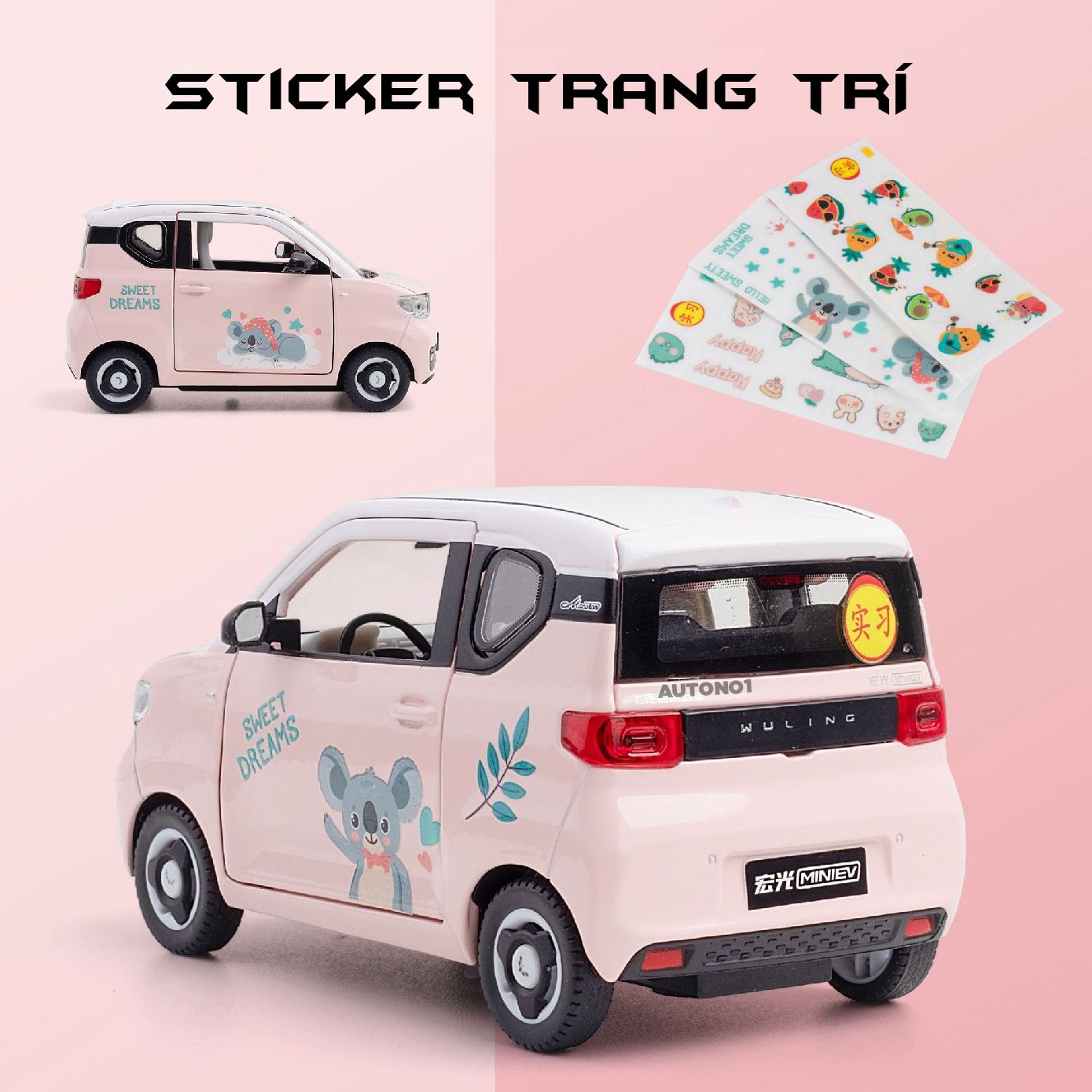 Mô hình xe Wuling Hongguang Mini EV full open - kèm phụ kiện tỉ lệ 1:24 Chezhi OT582