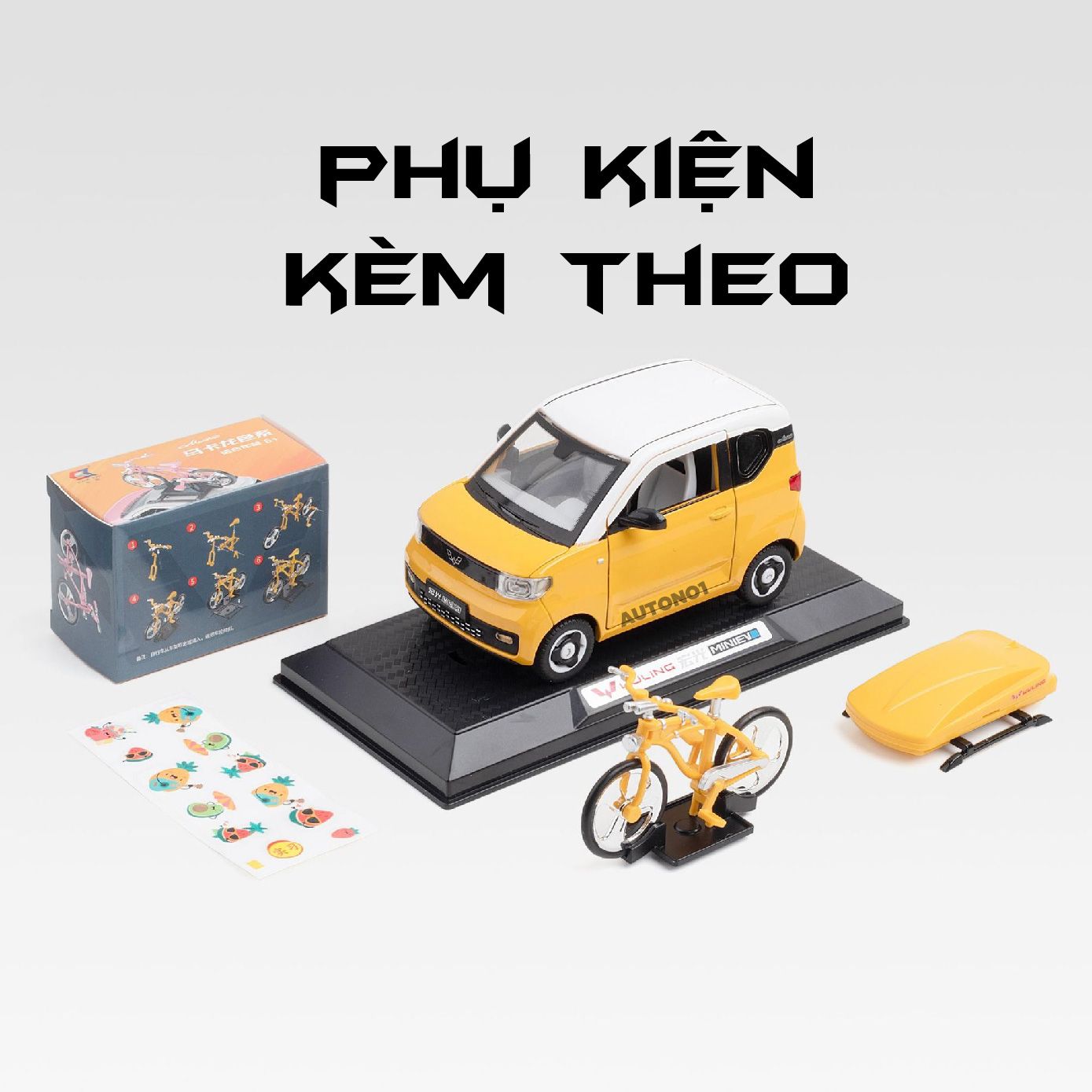 Mô hình xe Wuling Hongguang Mini EV full open - kèm phụ kiện tỉ lệ 1:24 Chezhi OT582