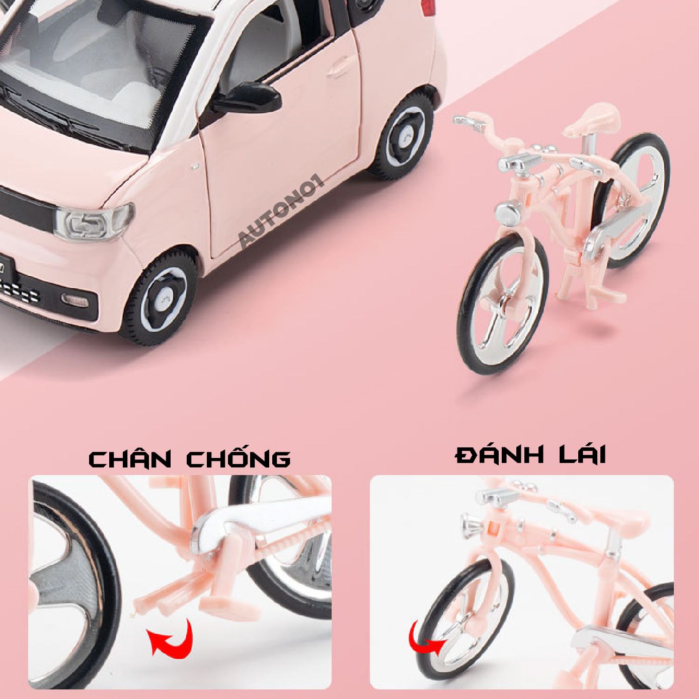 Mô hình xe Wuling Hongguang Mini EV full open - kèm phụ kiện tỉ lệ 1:24 Chezhi OT582