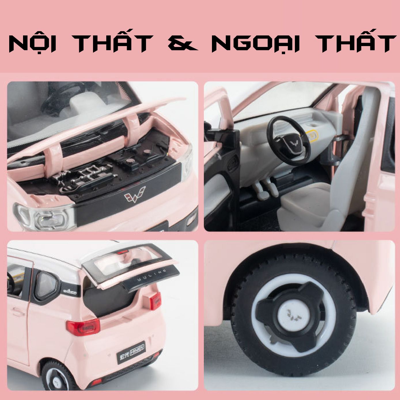 Mô hình xe Wuling Hongguang Mini EV full open - kèm phụ kiện tỉ lệ 1:24 Chezhi OT582