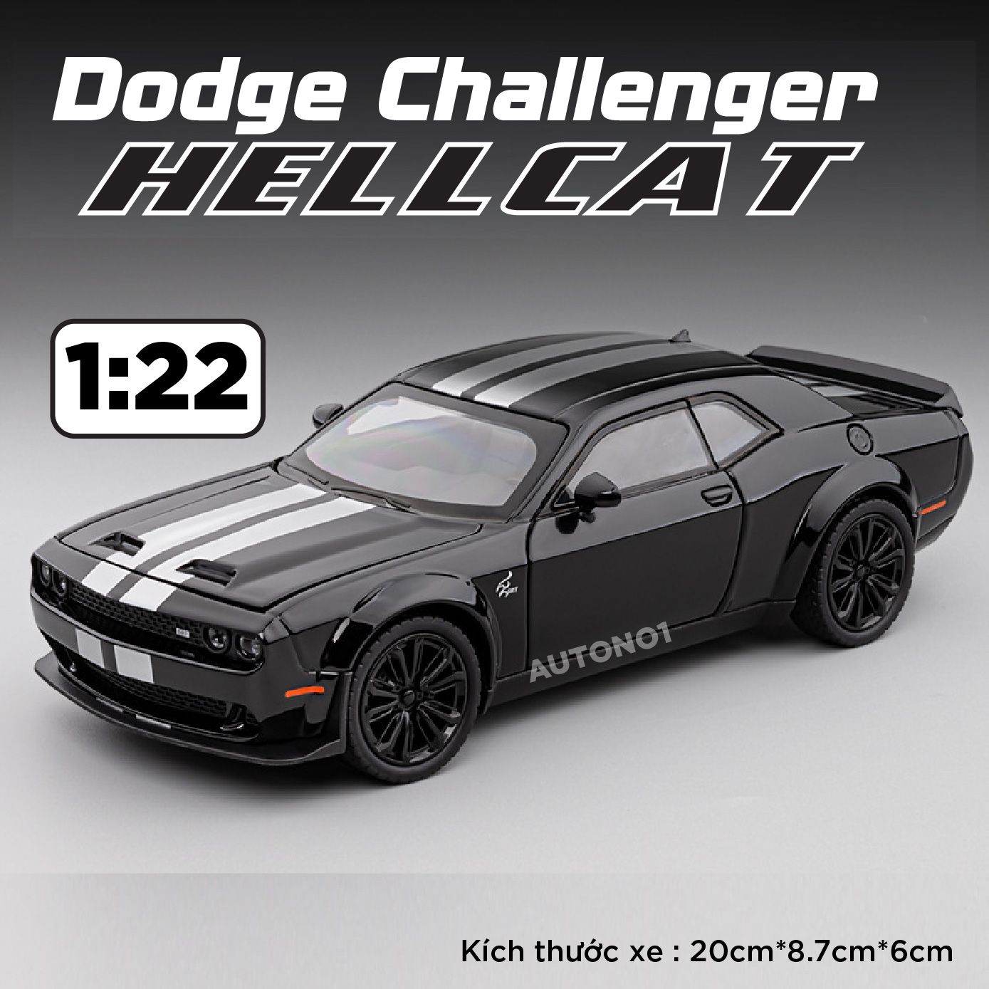 Mô hình xe Dodge Challenger Hellcat full open - có đèn - âm thanh tỉ lệ 1:22 Jiaye model OT584