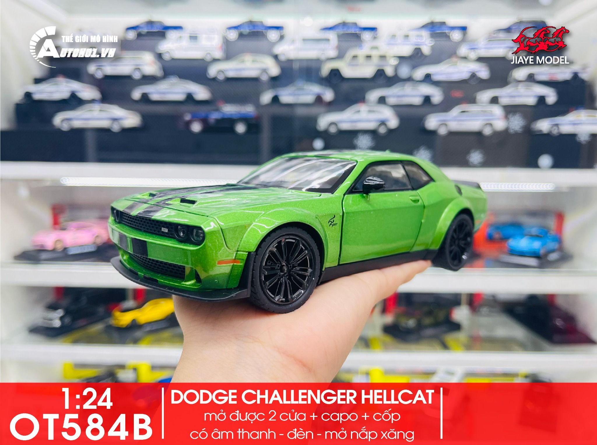 Mô hình xe Dodge Challenger Hellcat full open - có đèn - âm thanh tỉ lệ 1:22 Jiaye model OT584