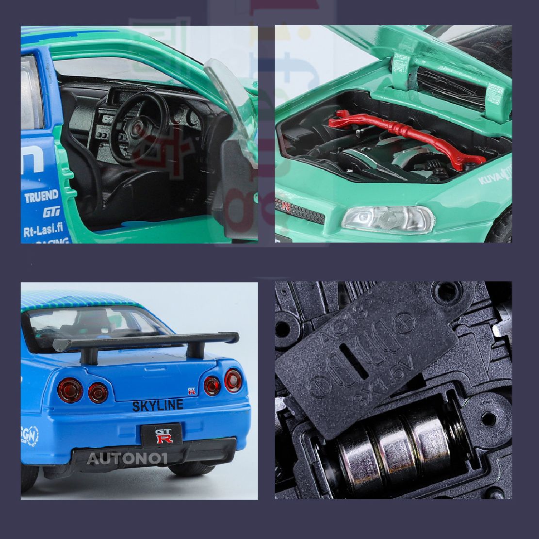 Mô hình xe Nissan GT-R R34 phiên bản racing full open tỉ lệ 1:32 JinliFang OT589