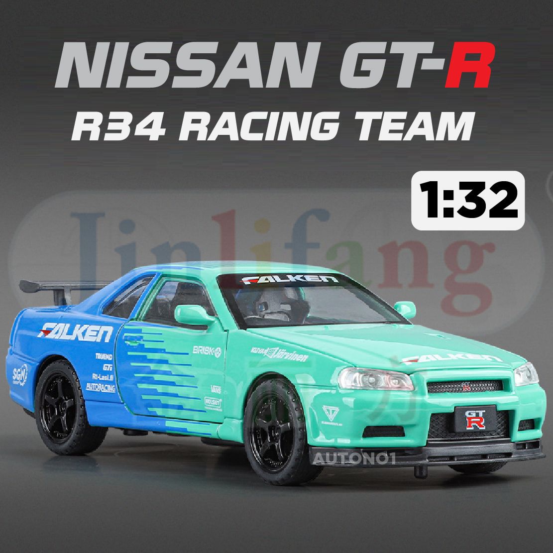Mô hình xe Nissan GT-R R34 phiên bản racing full open tỉ lệ 1:32 JinliFang OT589