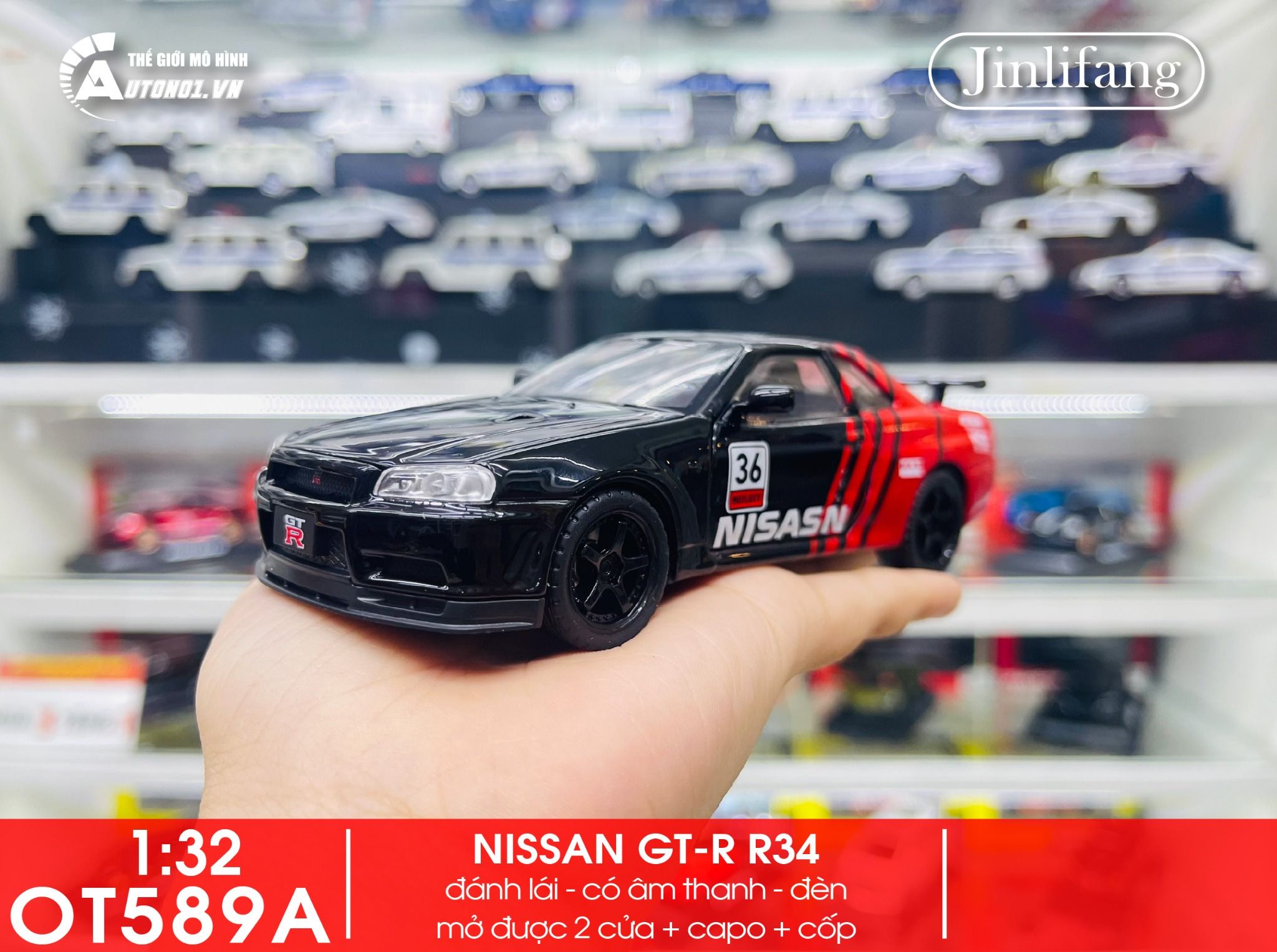 Mô hình xe Nissan GT-R R34 phiên bản racing full open tỉ lệ 1:32 JinliFang OT589