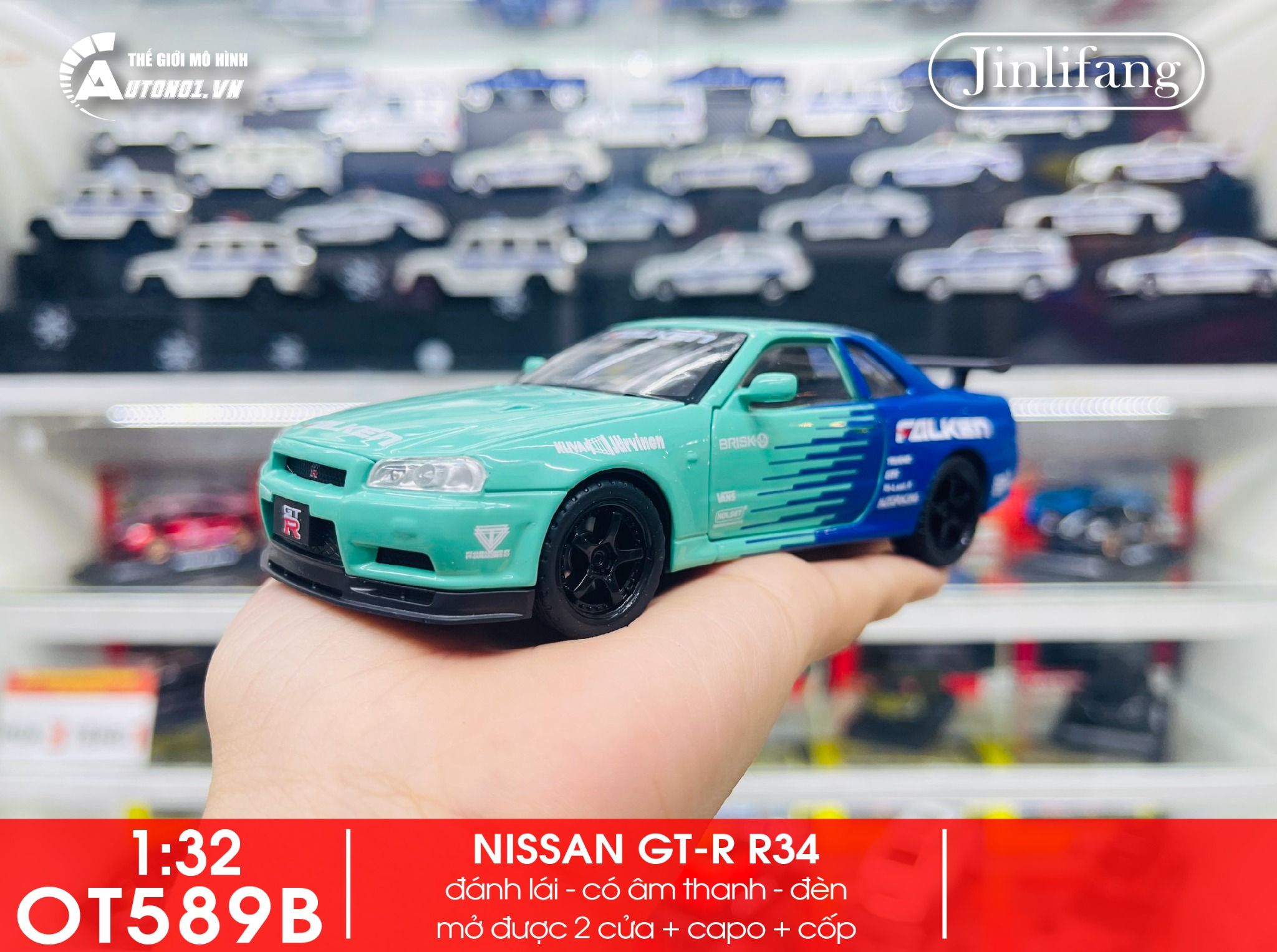 Mô hình xe Nissan GT-R R34 phiên bản racing full open tỉ lệ 1:32 JinliFang OT589