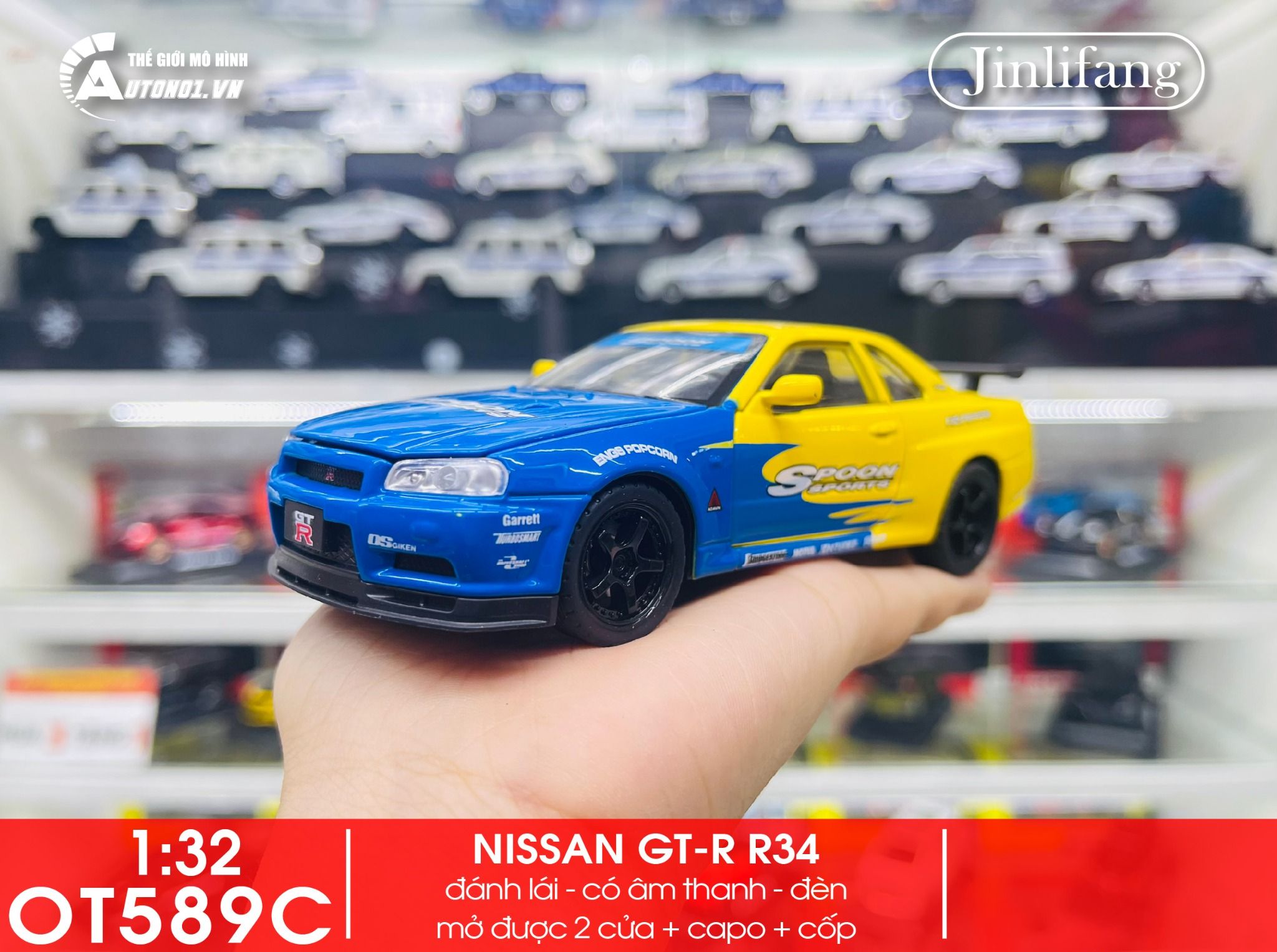 Mô hình xe Nissan GT-R R34 phiên bản racing full open tỉ lệ 1:32 JinliFang OT589