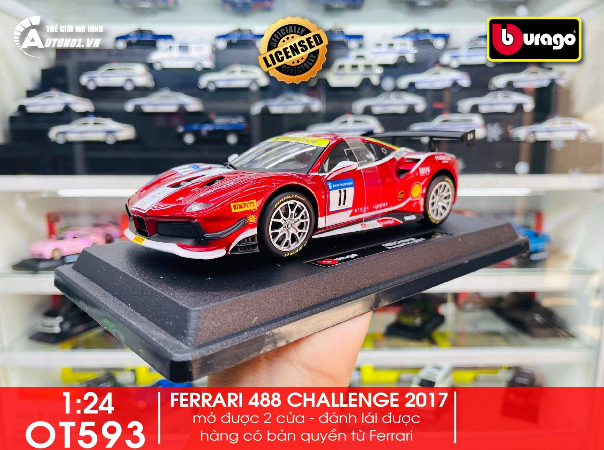 Mô hình xe Ferrari 488 Challenge 2017 red 1:24 Bburago 18-26308 OT593