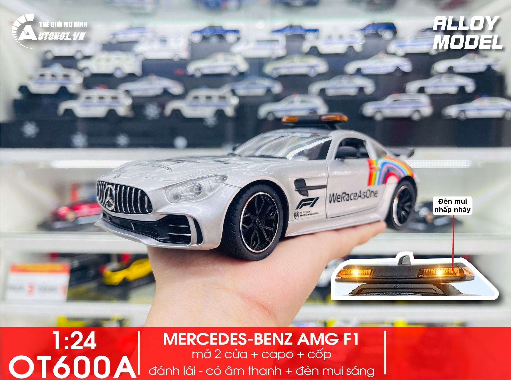 Mô hình xe dẫn đoàn đua F1 Mercedes Benz AMG GTR Safety car - full open - đánh lái - đèn - âm thanh tỉ lệ 1:24 Chezhi model OT600