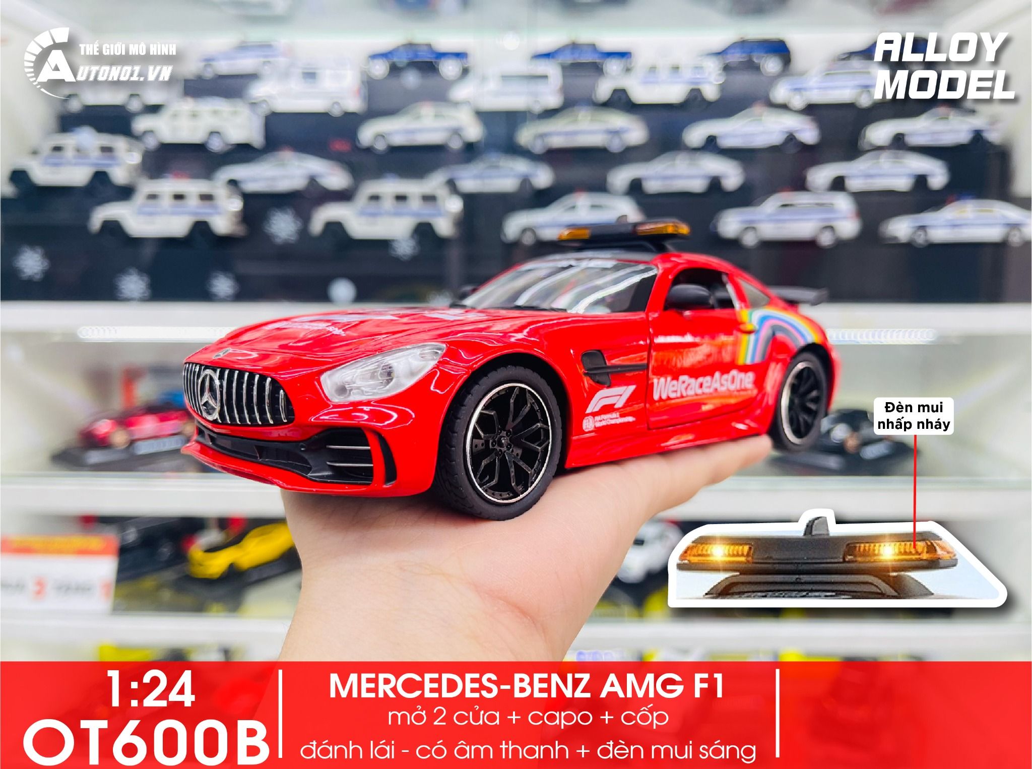Mô hình xe dẫn đoàn đua F1 Mercedes Benz AMG GTR Safety car - full open - đánh lái - đèn - âm thanh tỉ lệ 1:24 Chezhi model OT600
