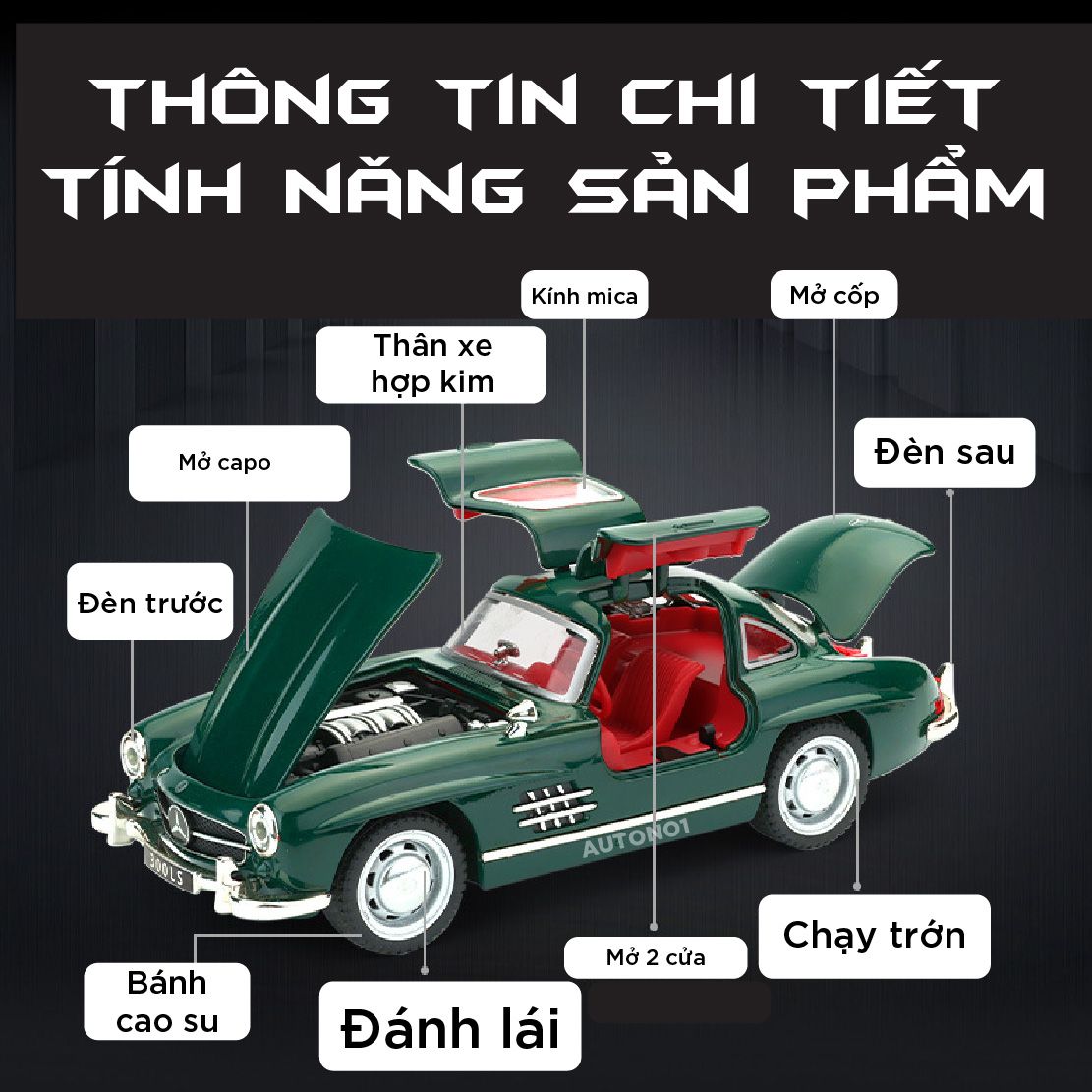 Mô hình xe Mercedes-Benz 300SL full open - có đèn - âm thanh tỉ lệ 1:32 Alloy Model OT613