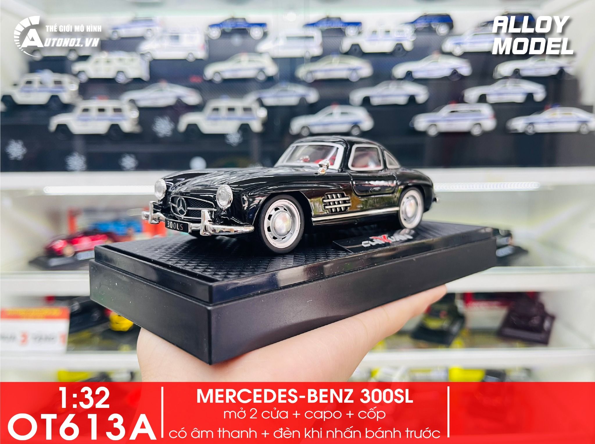 Mô hình xe Mercedes-Benz 300SL full open - có đèn - âm thanh tỉ lệ 1:32 Alloy Model OT613