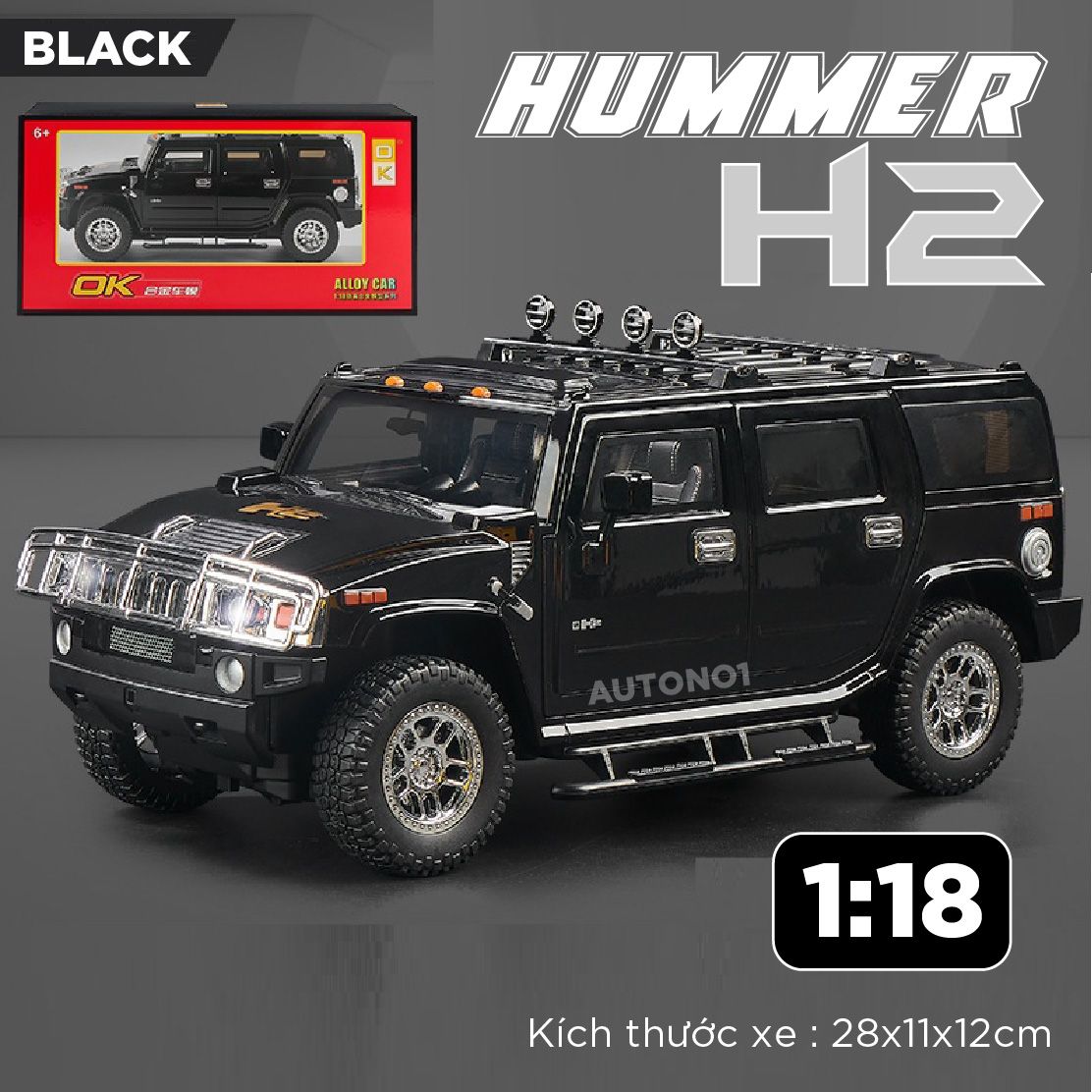 Mô hình xe Hummer H2 full open - có đèn - âm thanh tỉ lệ 1:18 OK Model OT620