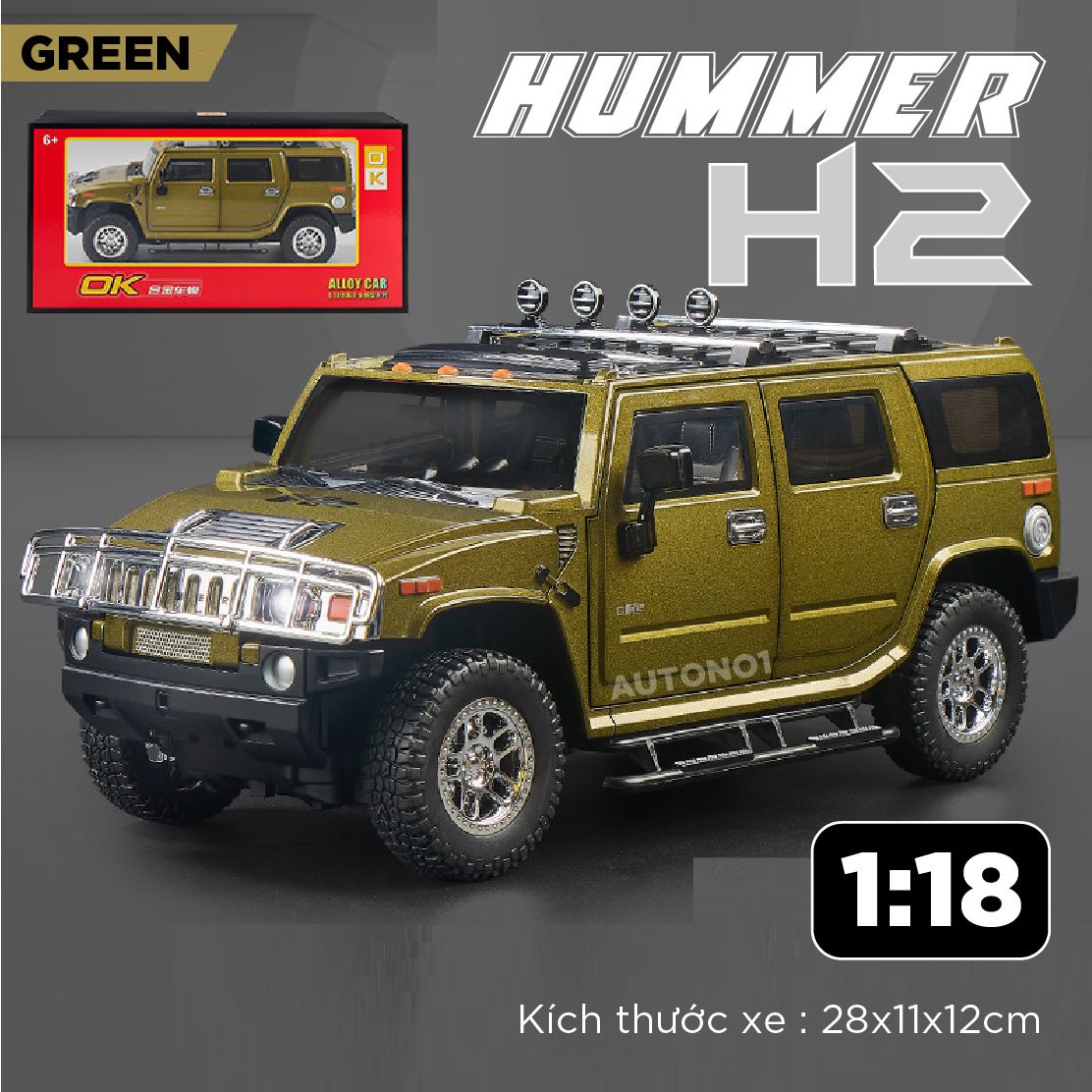 Mô hình xe Hummer H2 full open - có đèn - âm thanh tỉ lệ 1:18 OK Model OT620