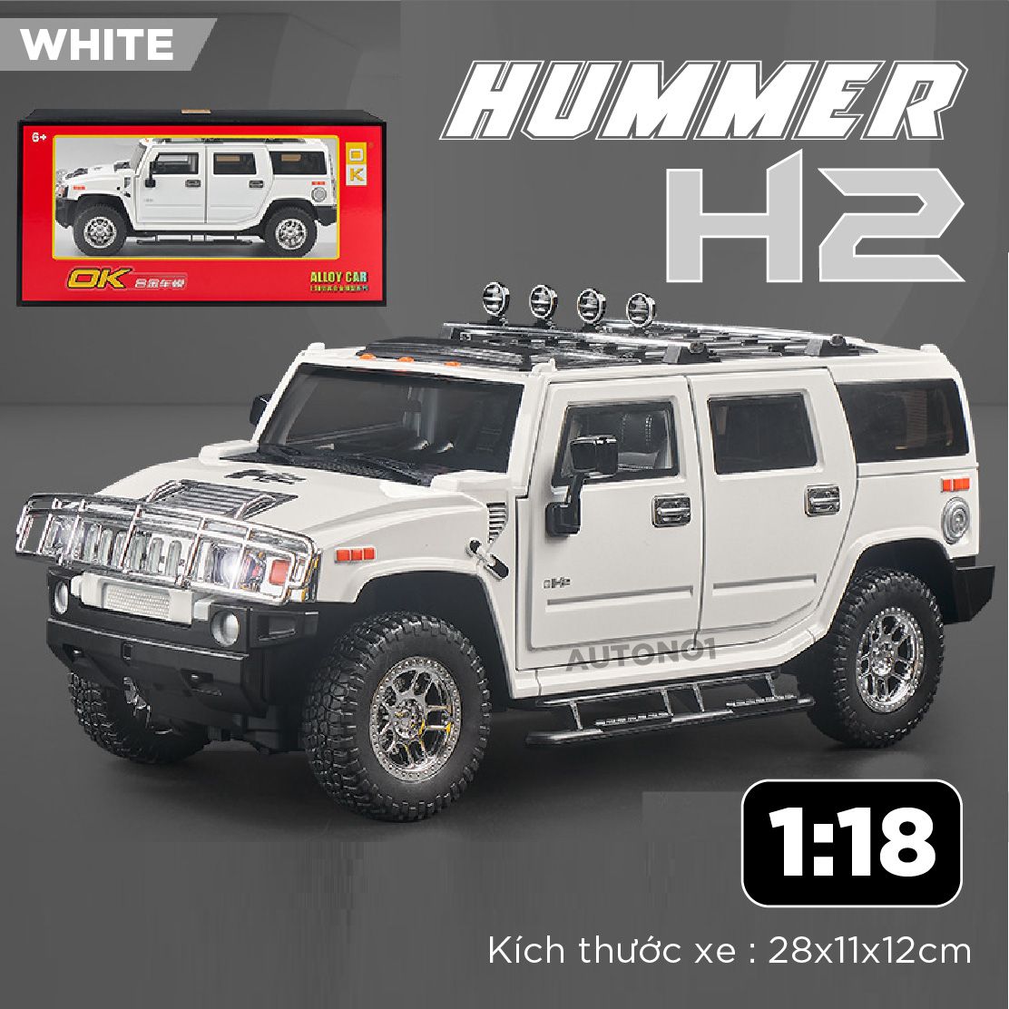 Mô hình xe Hummer H2 full open - có đèn - âm thanh tỉ lệ 1:18 OK Model OT620