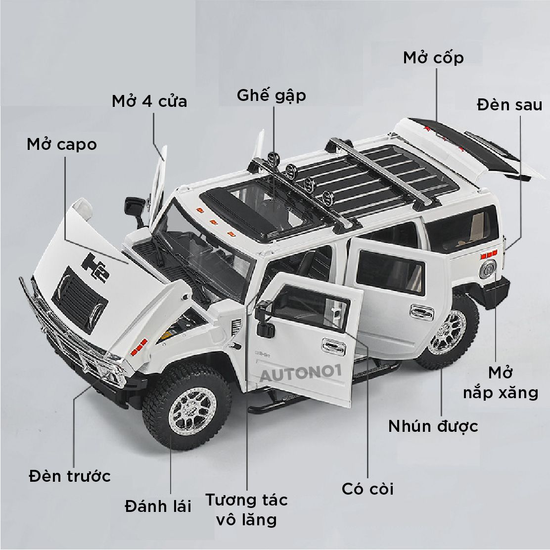 Mô hình xe Hummer H2 full open - có đèn - âm thanh tỉ lệ 1:18 OK Model OT620