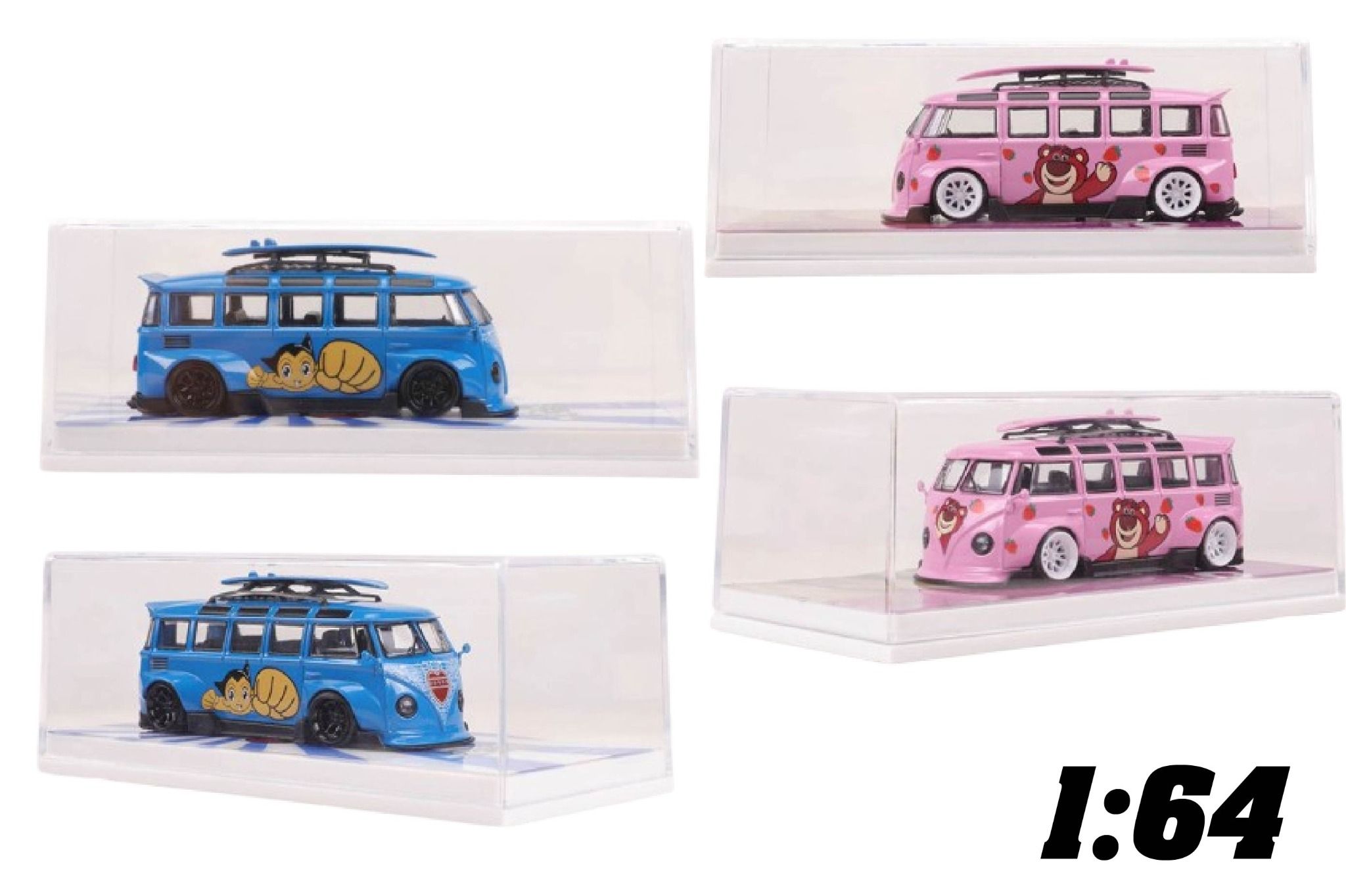 Mô hình xe buýt Volkswagen T1 phiên bản Dâu Gấu & Astro có hộp mica tỉ lệ 1:64 OT64022