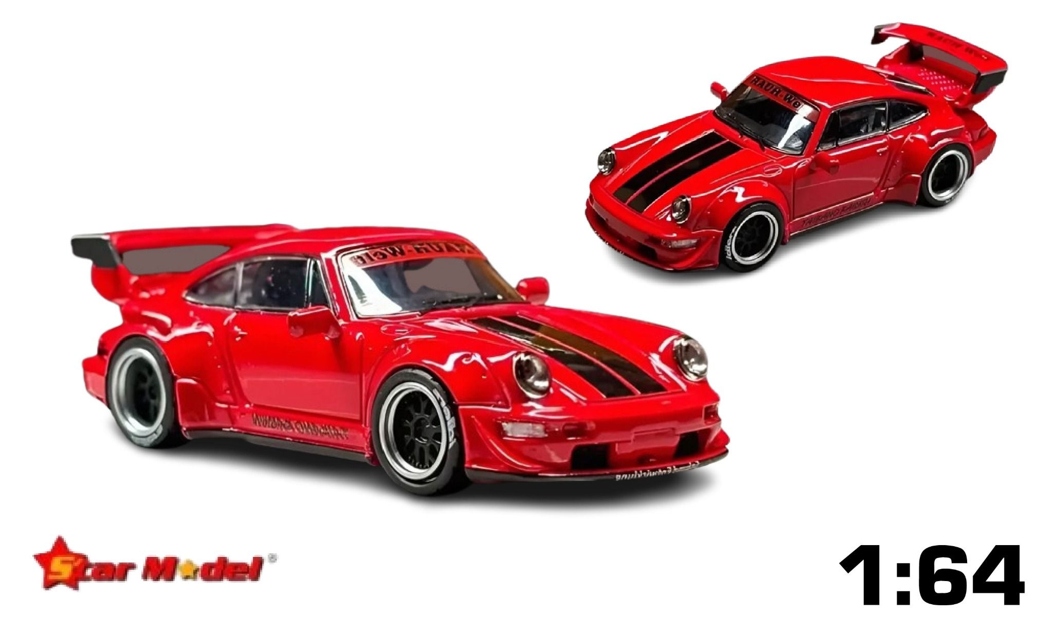 Mô hình xe Porsche Rauth Welt RWB 964 wipe body red low tail tỉ lệ 1:64 Star model OT64024