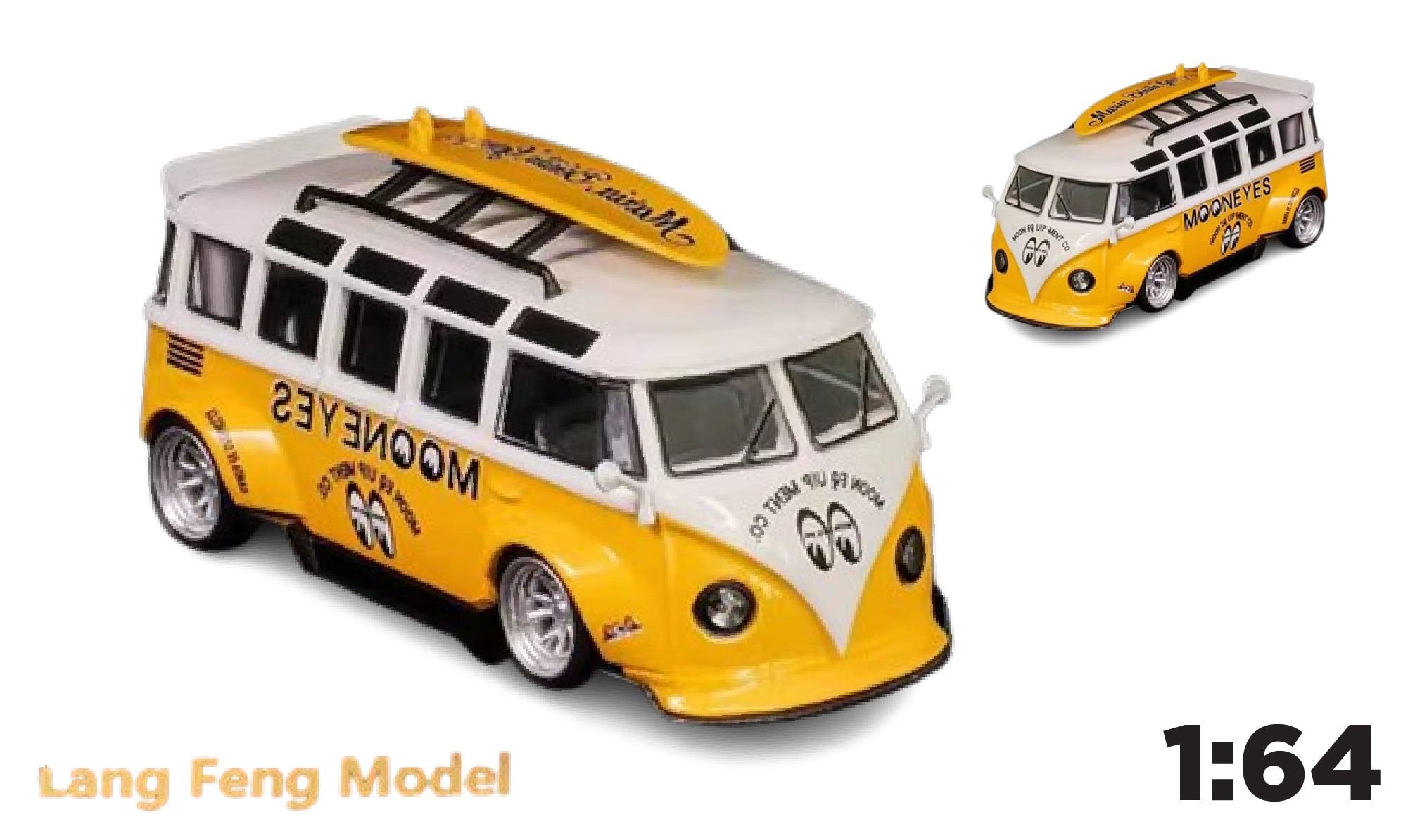 Mô hình xe Volkswagen T1 Van Kombi Yellow White - Mooneyes Livery tỉ lệ 1:64 Lang Feng Model OT64072