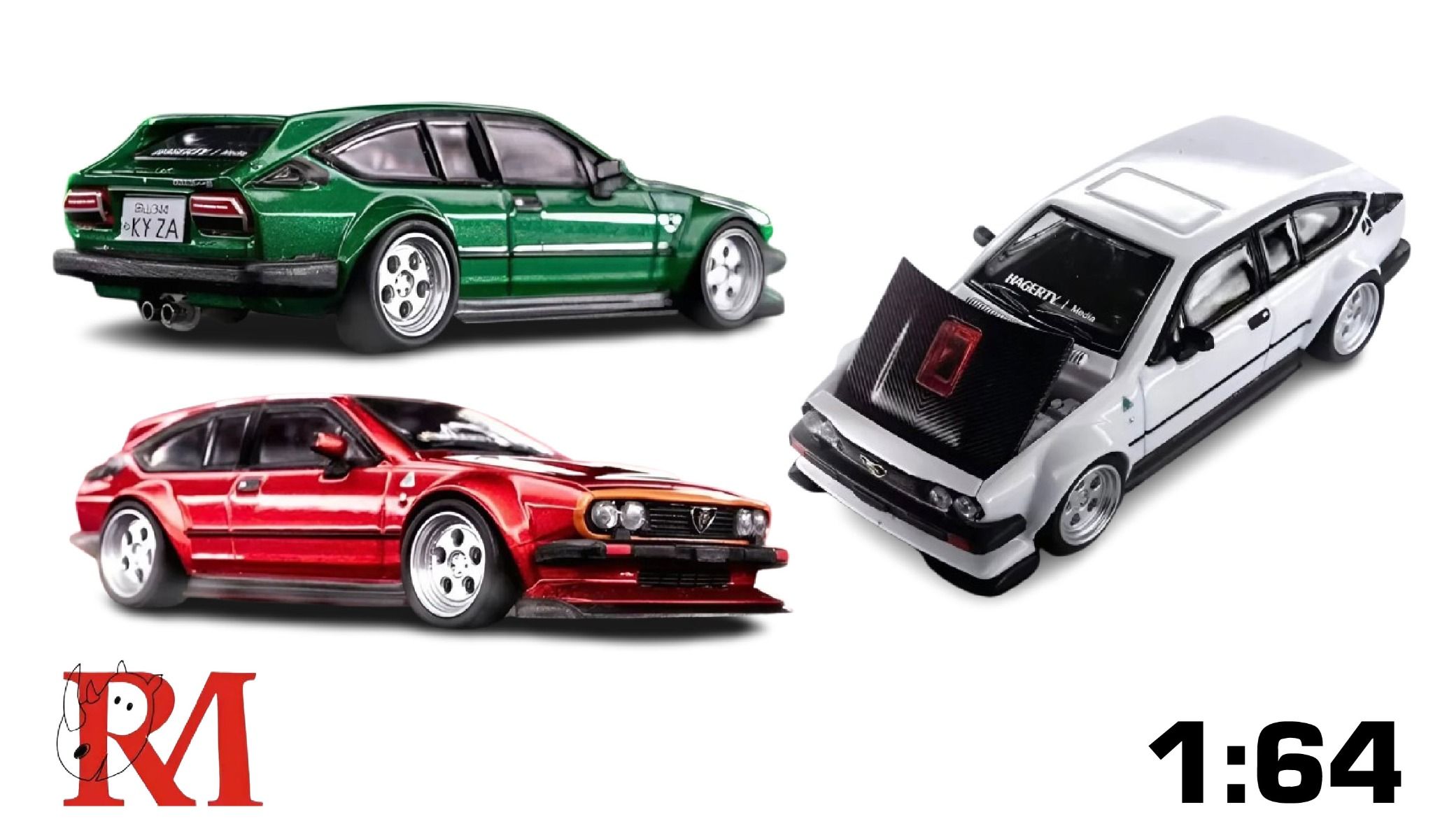 Mô hình xe 1/64 Alfa Romeo GTV6 wide body, open cover with engine details tỉ lệ 1:64 RM Rhinoceros OT64087